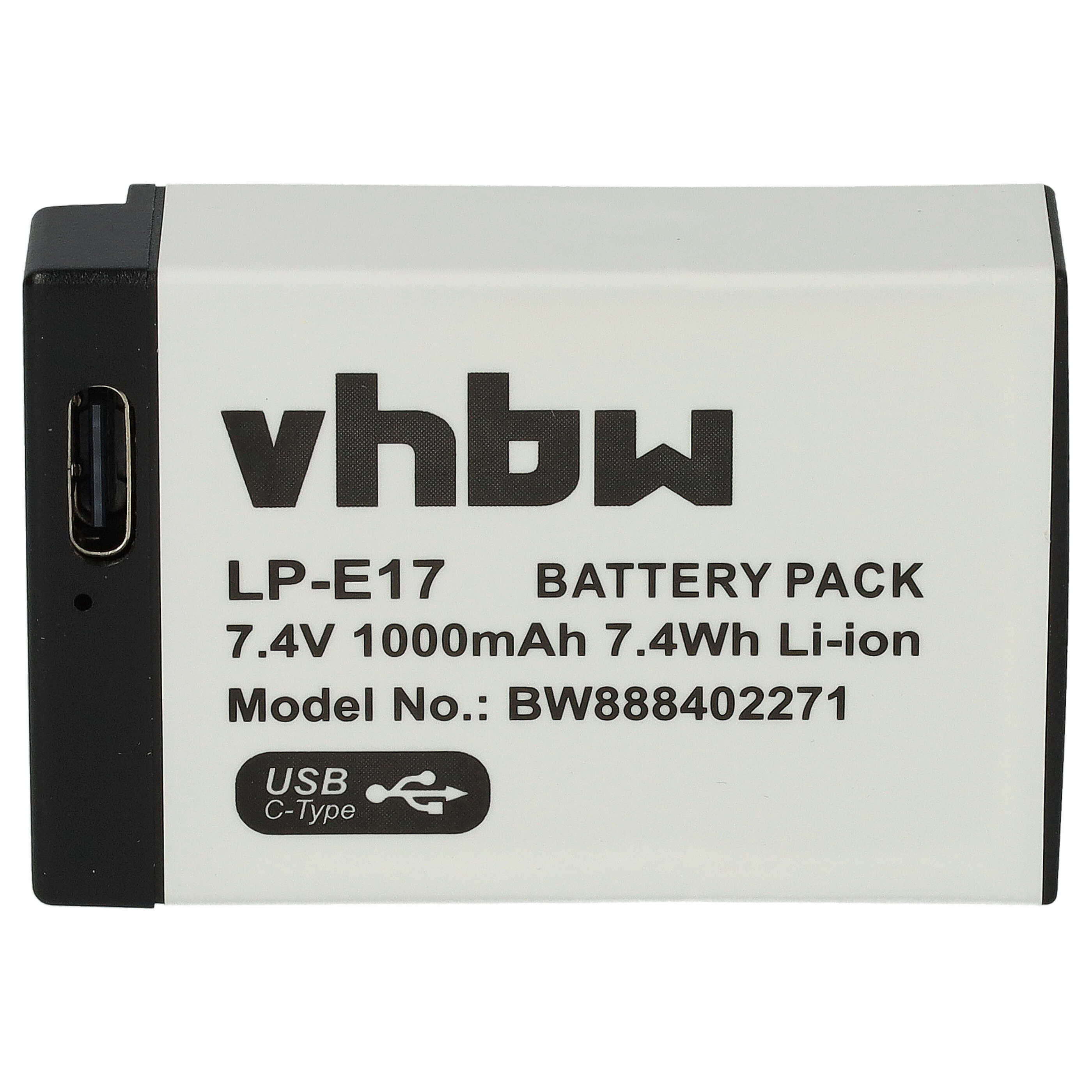 3x Battery replaces Canon LP-E17 - 1000mAh, 7.4V, Li-Ion, with USB C Socket