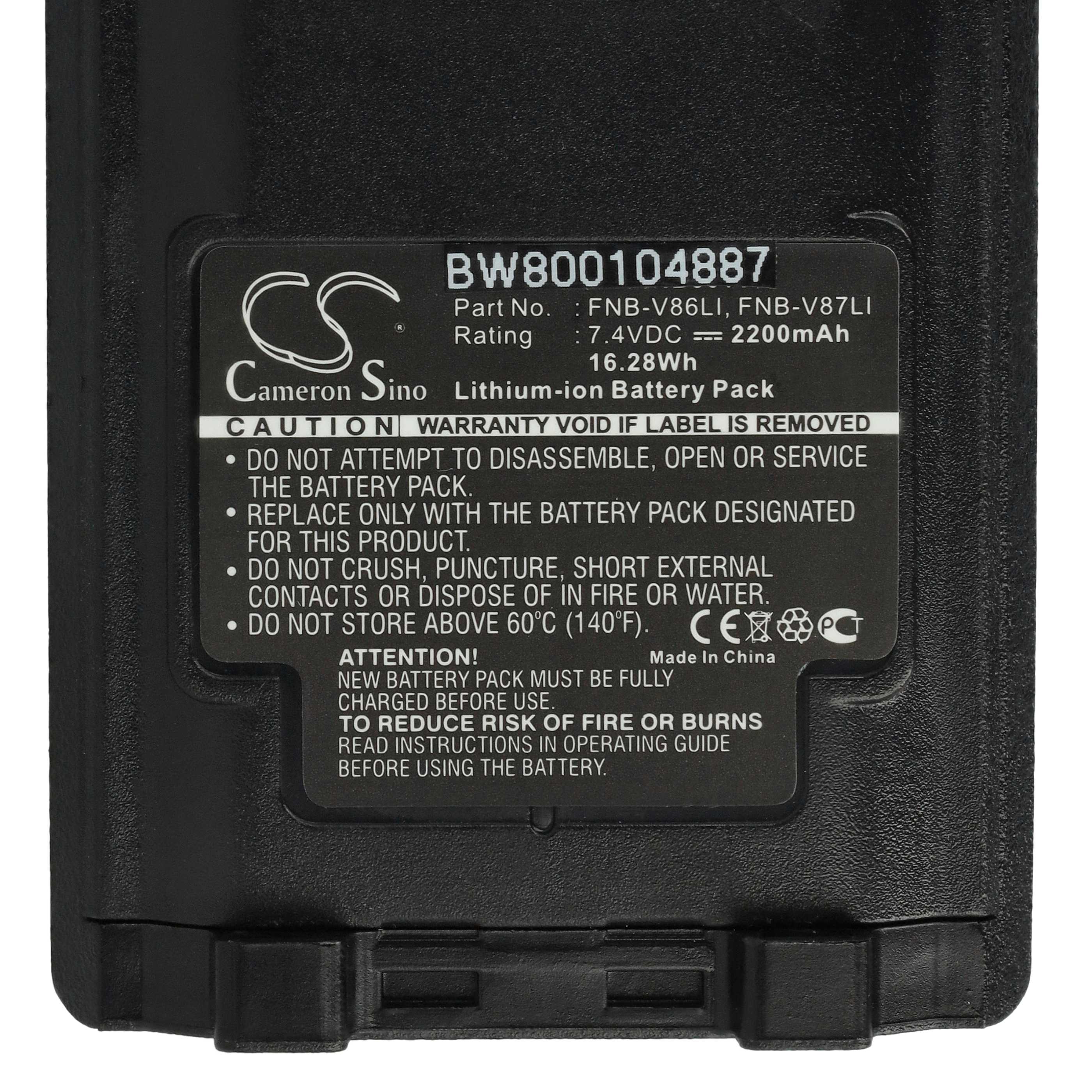 Radio 2x Battery replaces Yaesu Vertex FNB-V87Li, FNB-V87, FNB-V86Li, FNB-V86 - 2200 mAh 7.4 V Li-Ion
