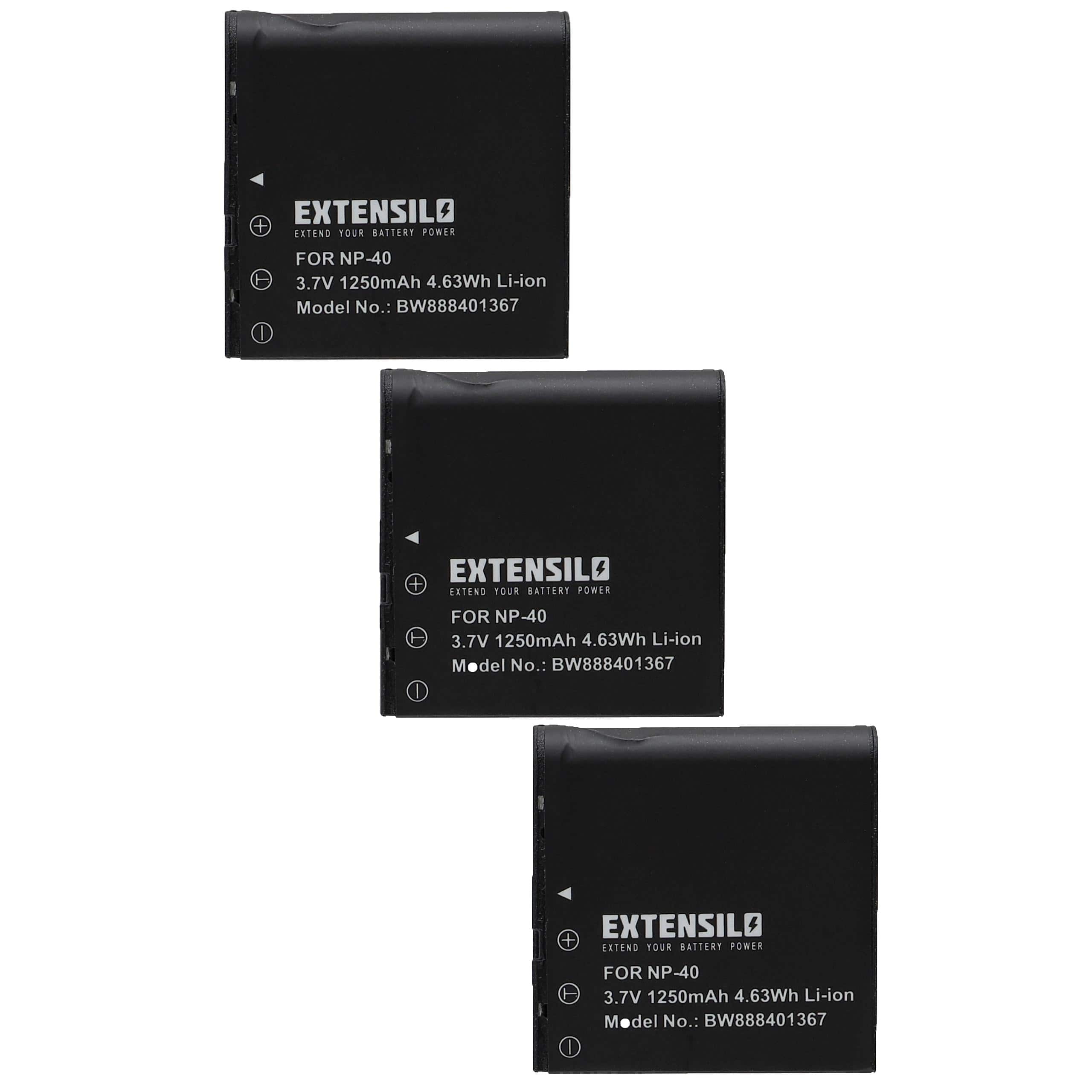 3x Battery replaces BenQ NP-40DBA, NP-40, NP-40DCA - 1250mAh, 3.7V, Li-Ion