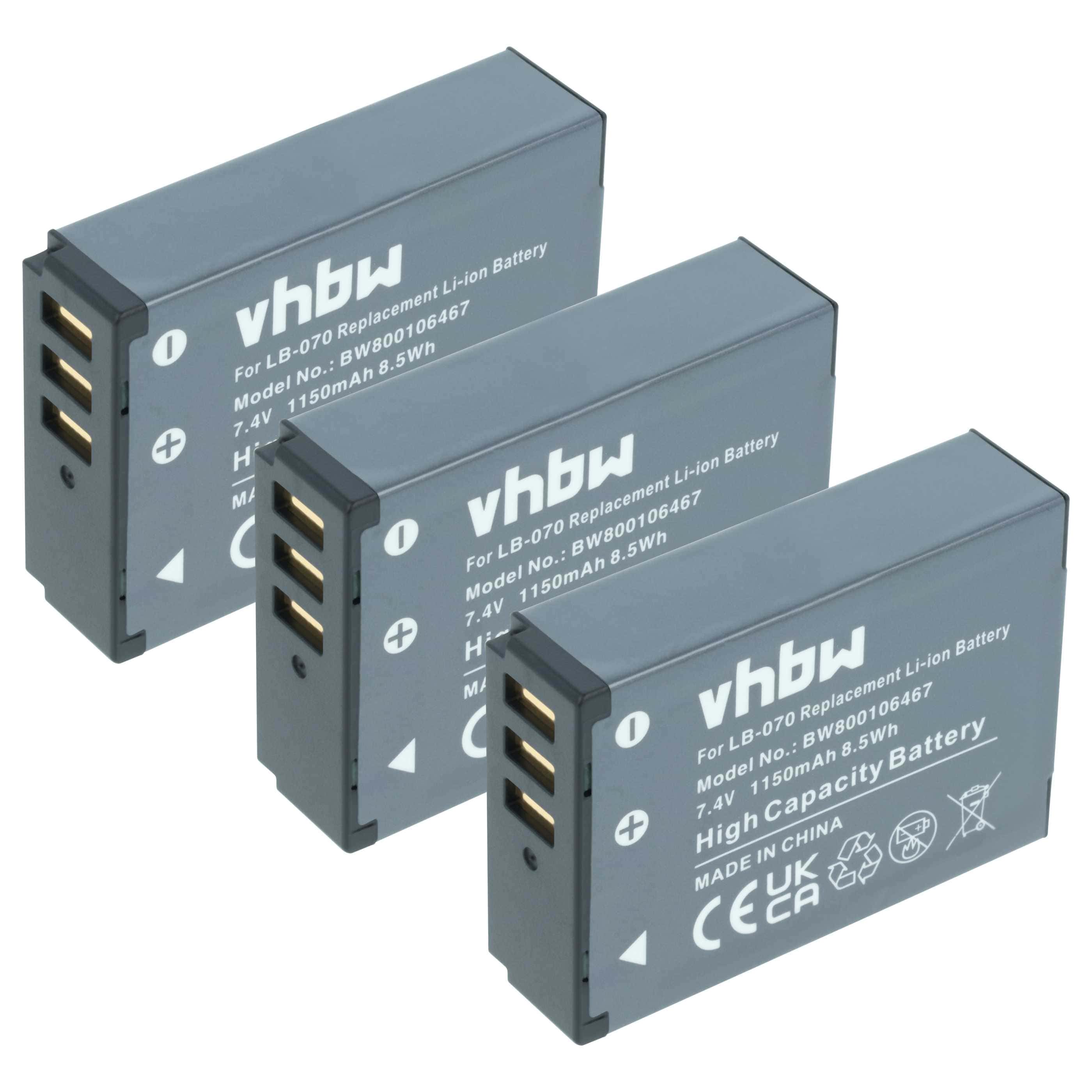 3x Battery replaces Kodak LB-070 - 1150mAh, 7.4V, Li-Ion