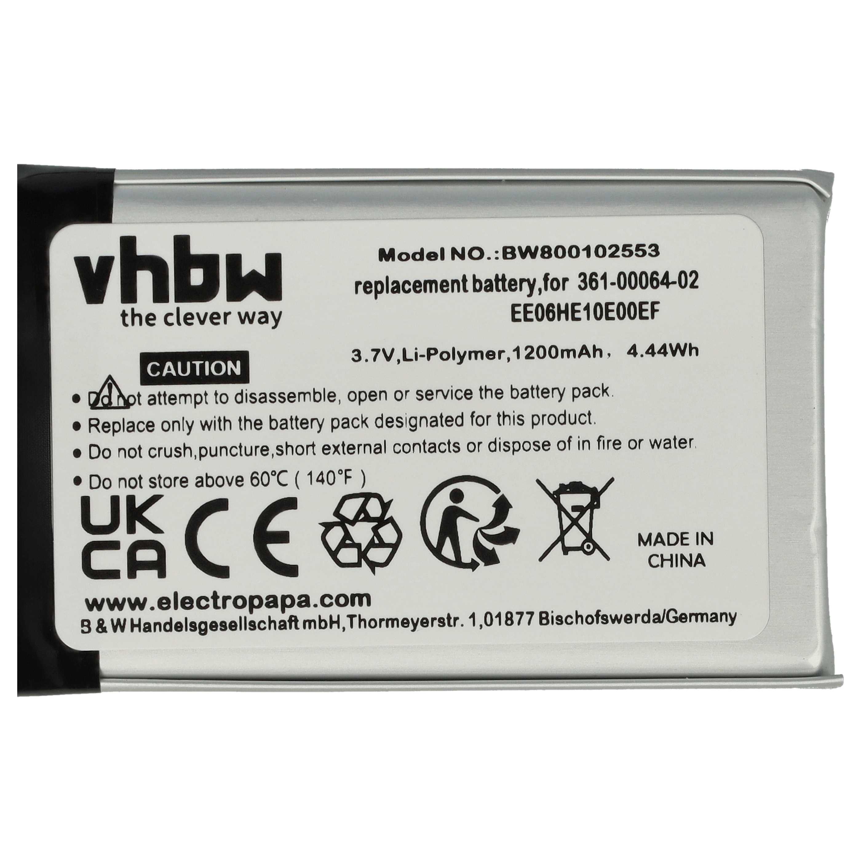 Akumulator do nawigacji GPS zamiennik Garmin EE06HE10E00EF, 361-00064-02 - 1200 mAh 3,7 V LiPo