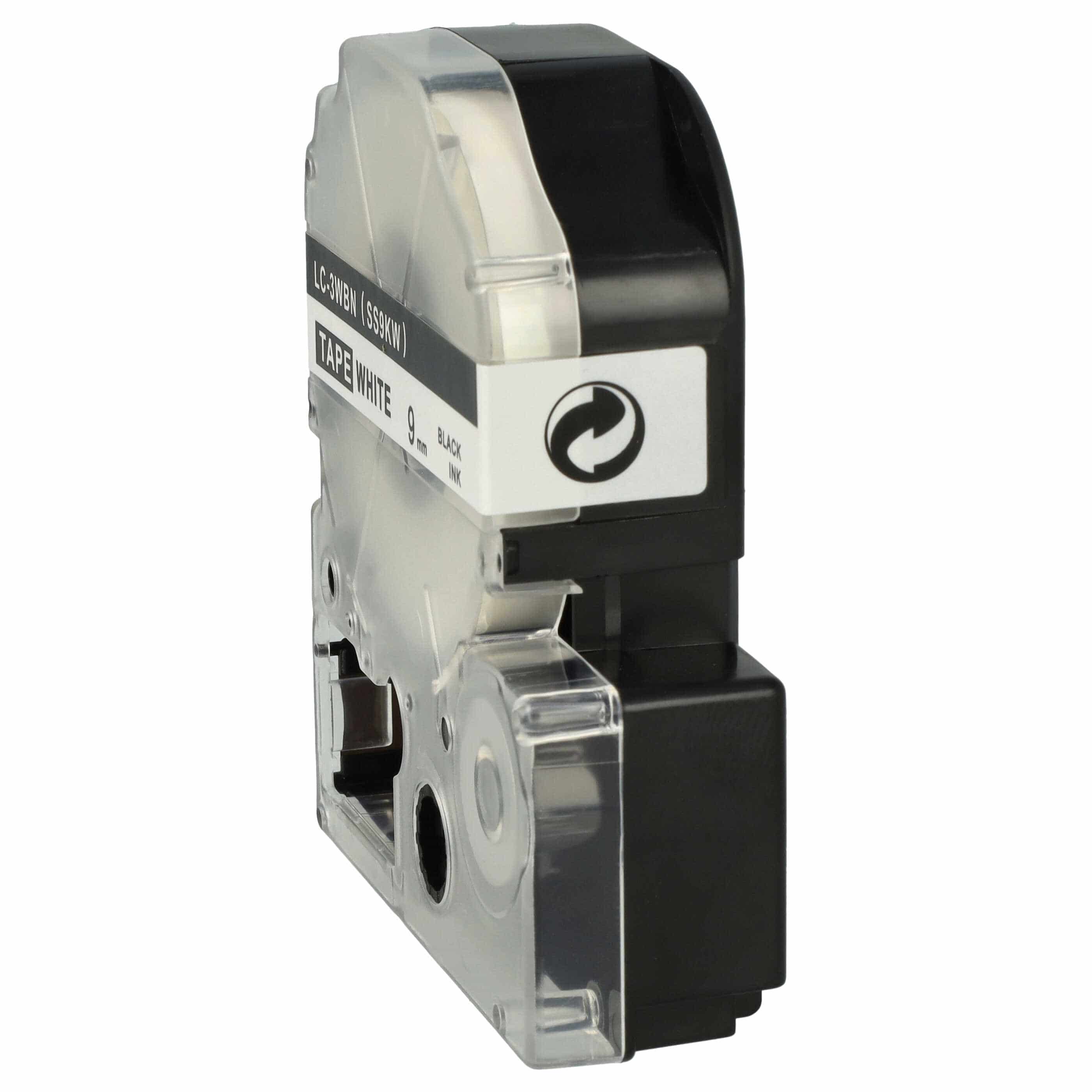 Label Tape as Replacement for Epson LC-3WBN - 9 mm Black to White