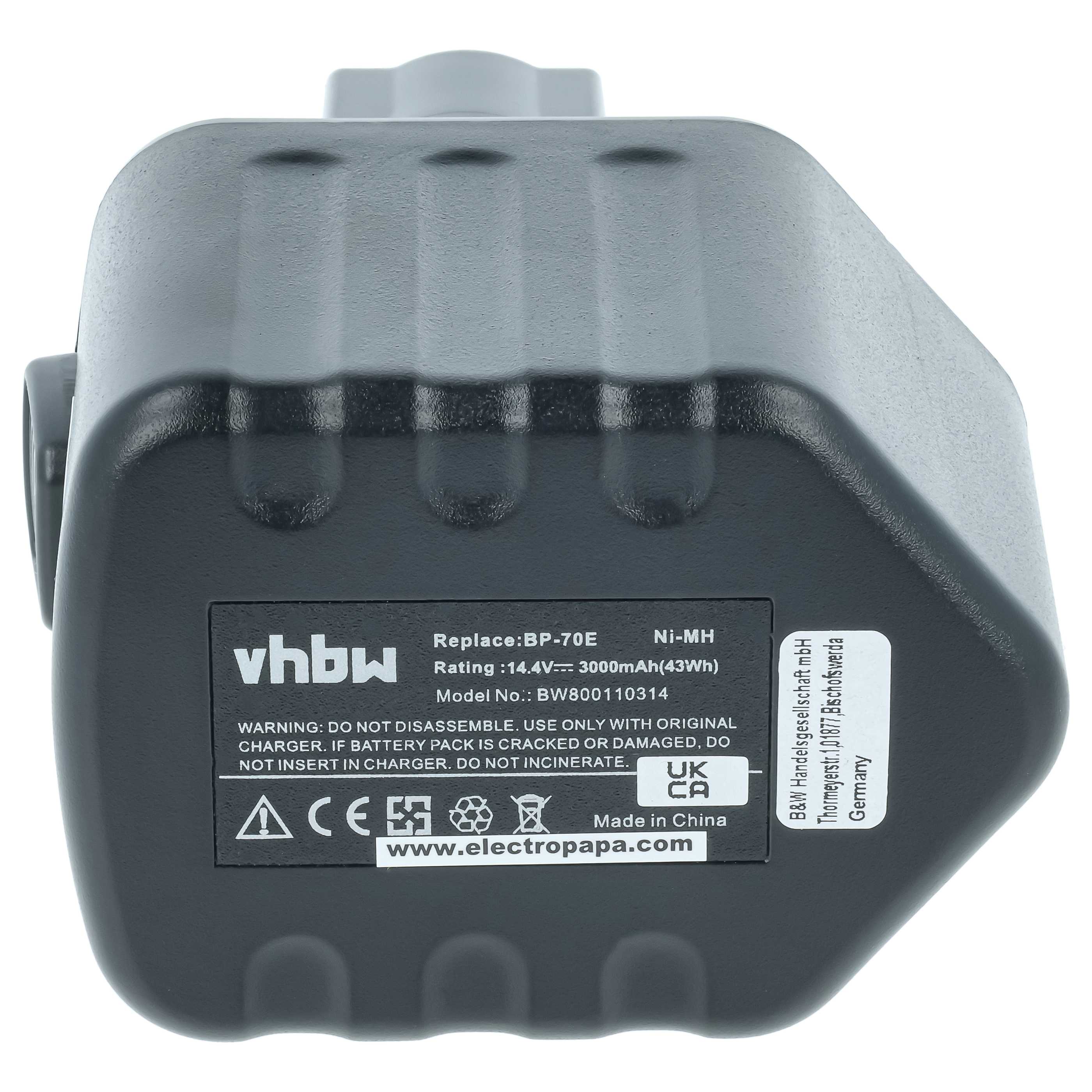 Battery replaces Huskie BP-70E, BP-70I, BP-70EI, BP-70R Electric Power Tool - 3000 mAh, 14.4 V, NiMH