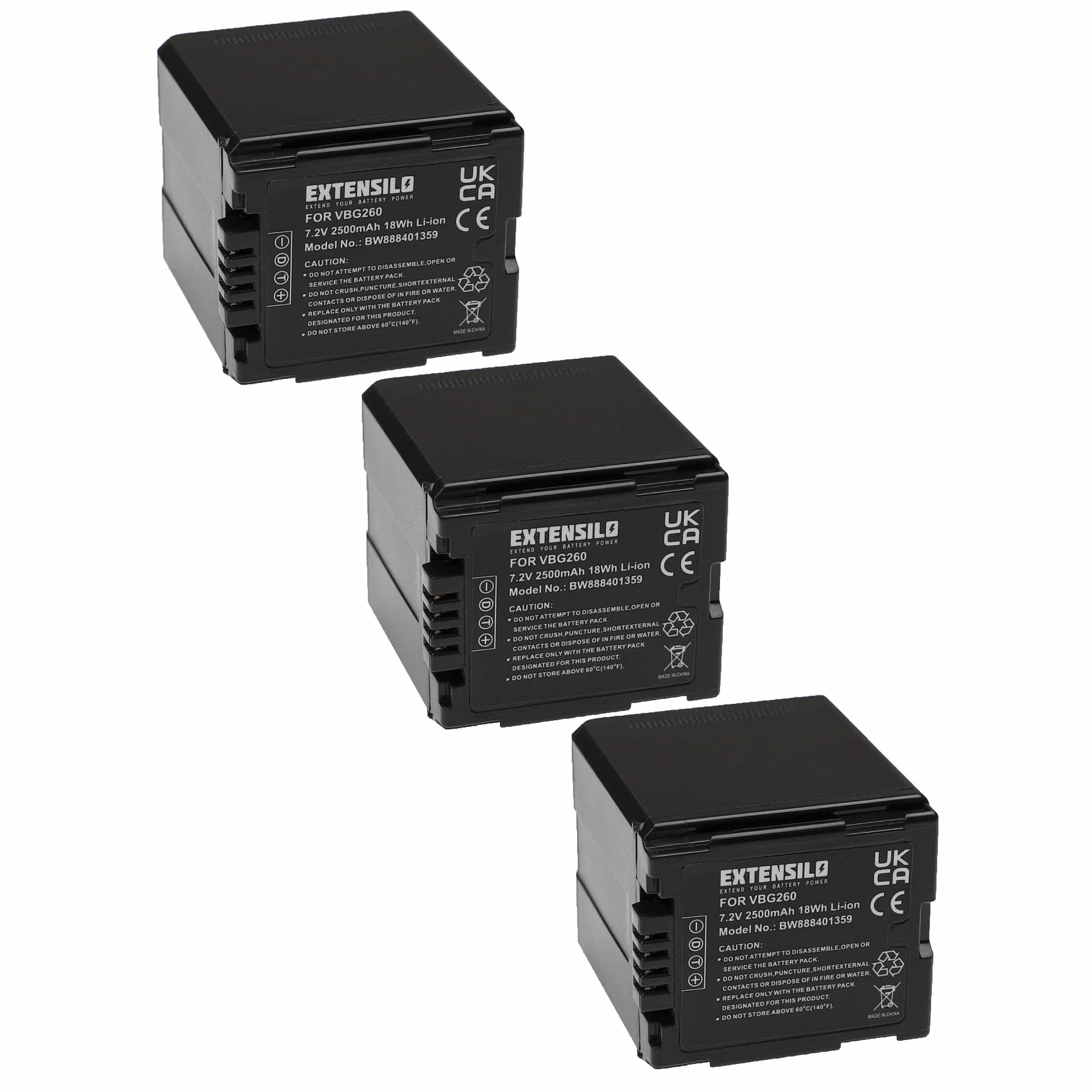 Videocamera 3x Battery replaces Panasonic VW-VBG260 - 2500 mAh 7.2 V Li-Ion