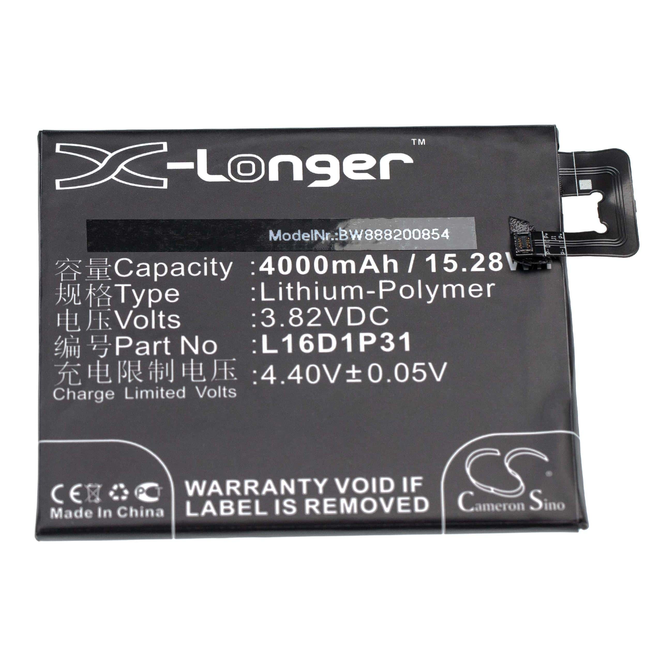 Mobile Phone Battery Replacement for Lenovo L16D1P31 - 4000mAh 3.82V Li-polymer