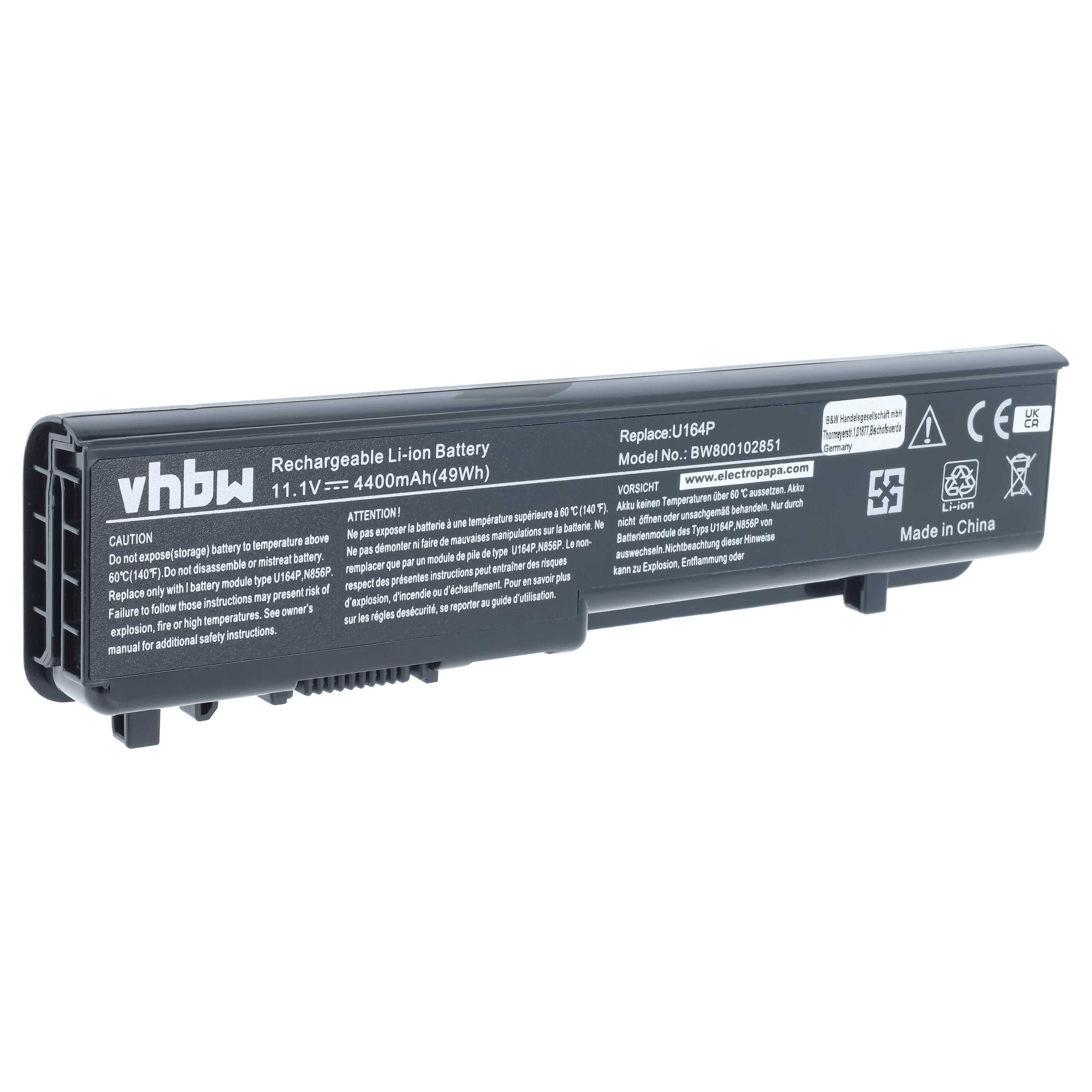 Notebook-Akku als Ersatz für Dell 312-0196, 312-0186, M905P, N855P für Dell - 4400mAh 11,1V Li-Ion, schwarz
