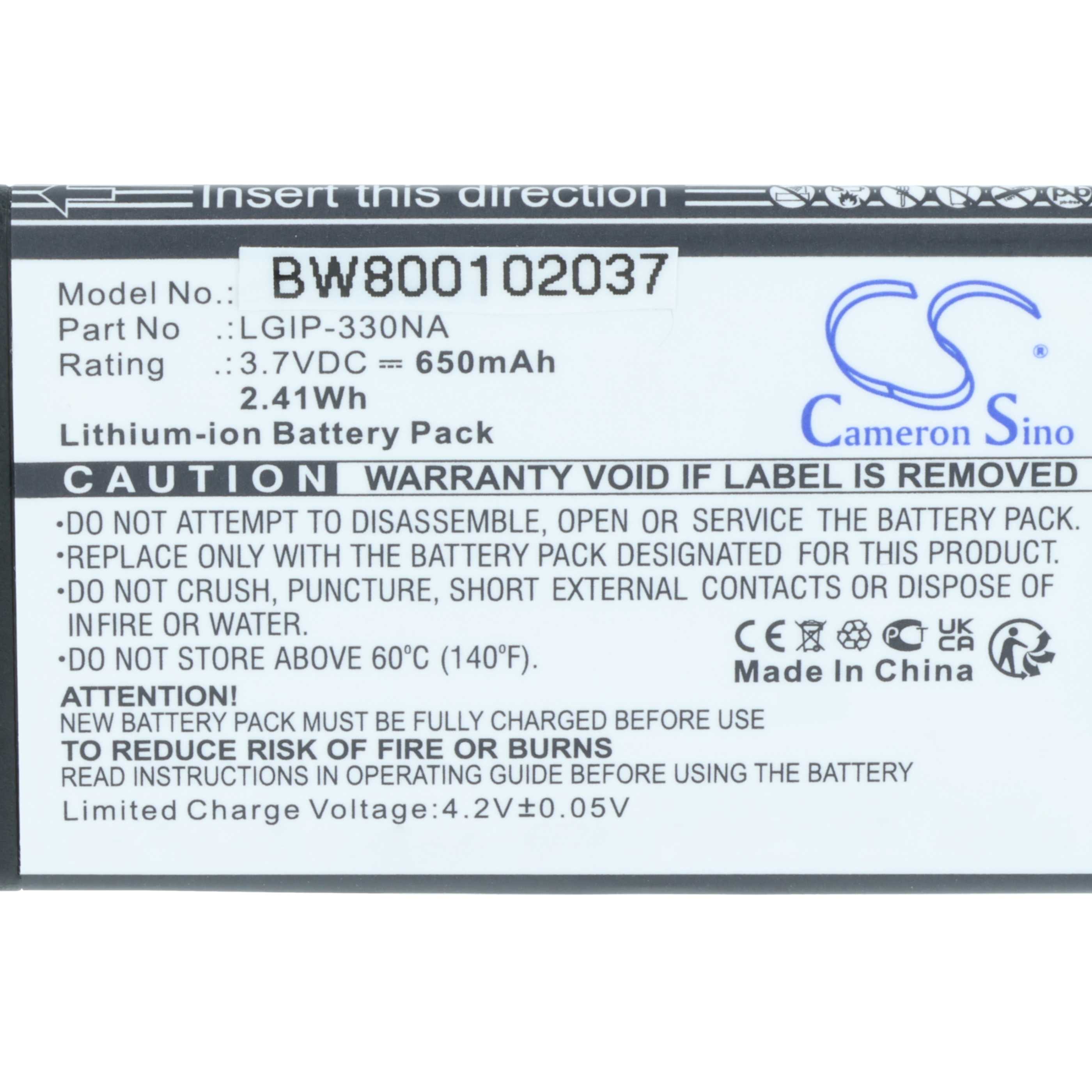 Batteria sostituisce LGIP-330NA per cellulare - 600mAh 3,7V Li-Ion 