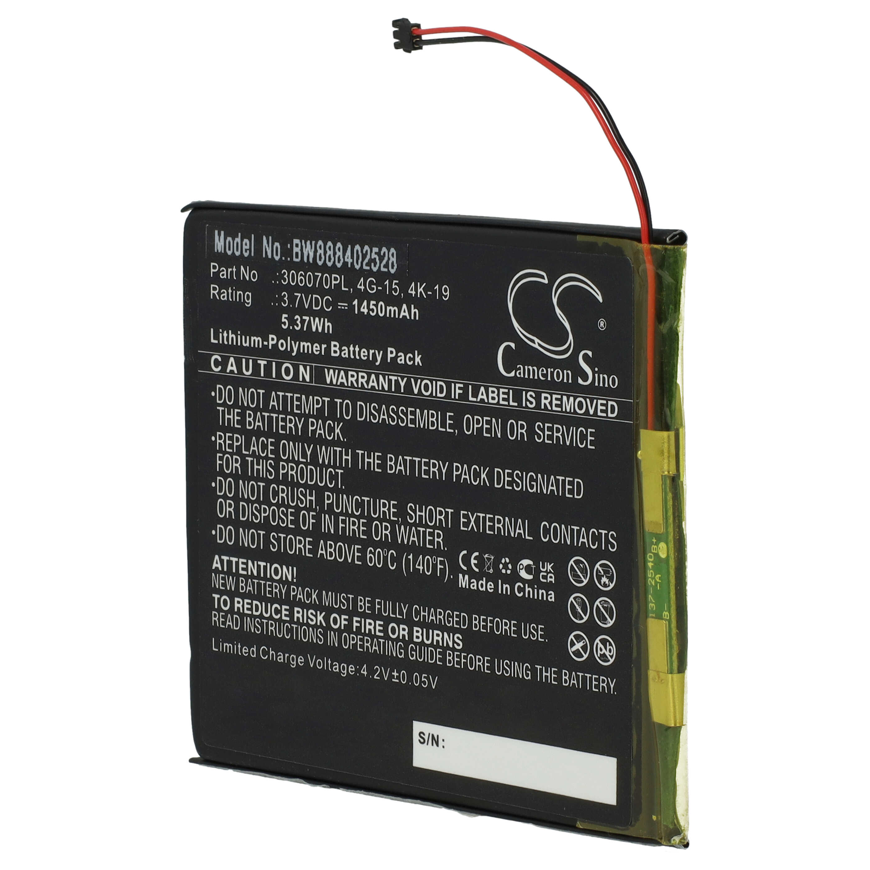 Batería reemplaza Digma 306070PL para eBook - 1450mAh, 3,7V