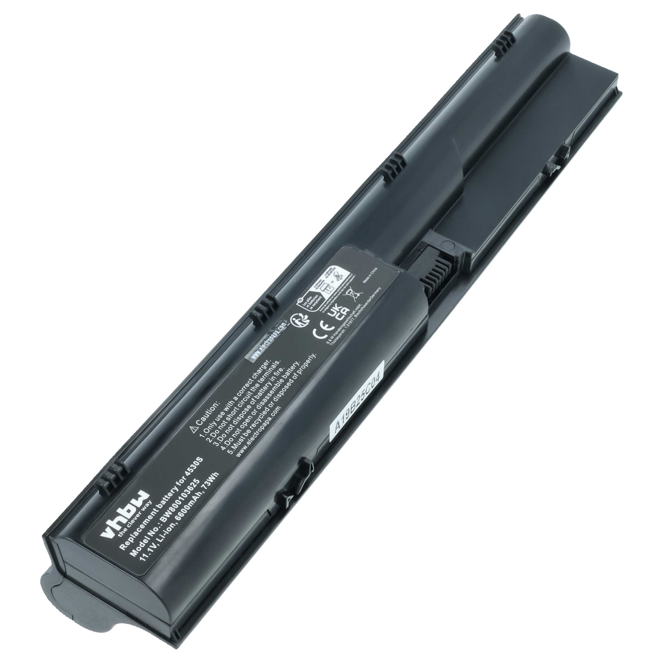 Notebook Battery replaces HP 633733-321, 633733-1A1, 633733-151, 3ICR19/66-2 - 6600 mAh 11.1 V Li-Ion, black