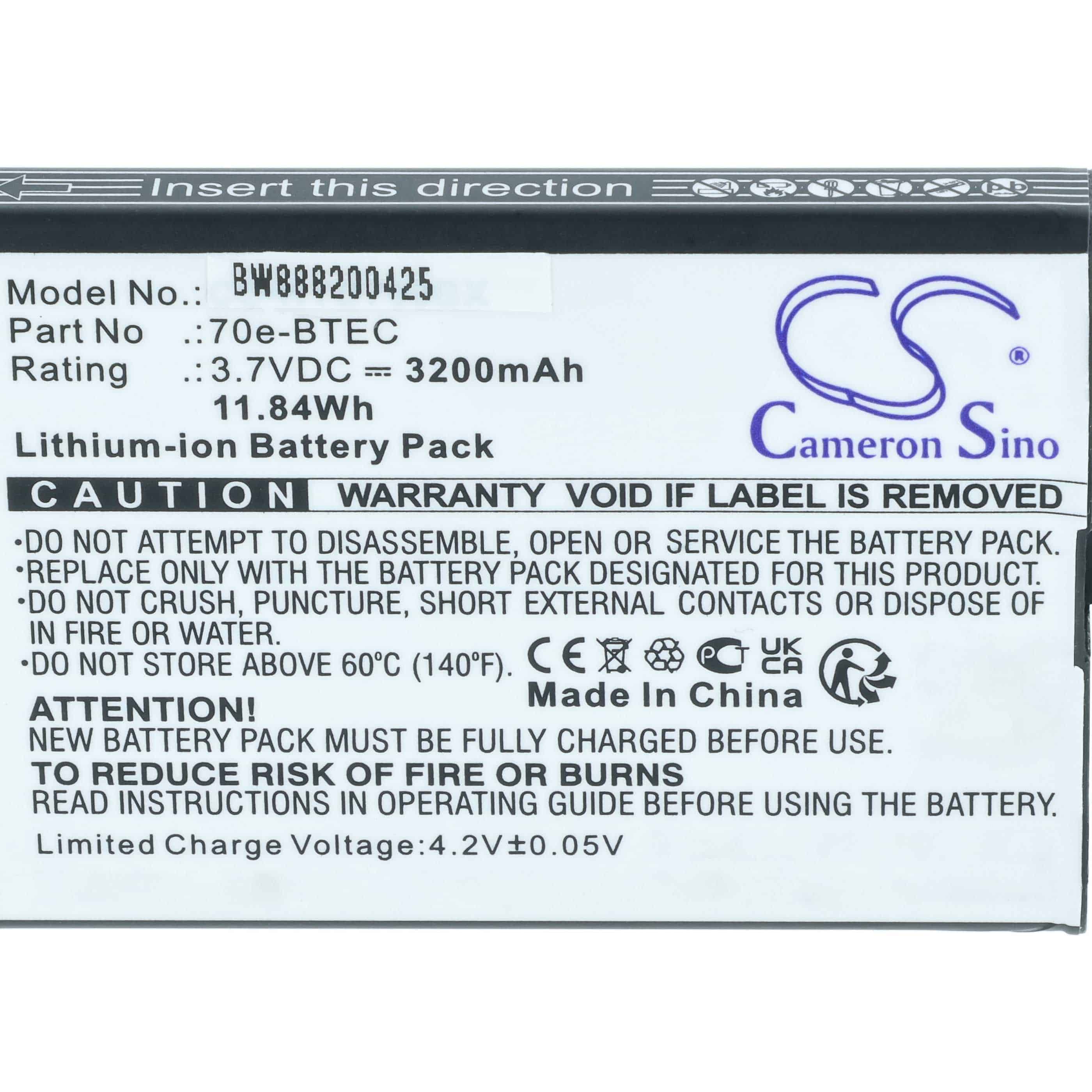 Handheld Computer Battery replaces Honeywell 60S-BATT-1, 70e-BTEC, BAT-EXTENDED-01 - 3200mAh, 3.7V