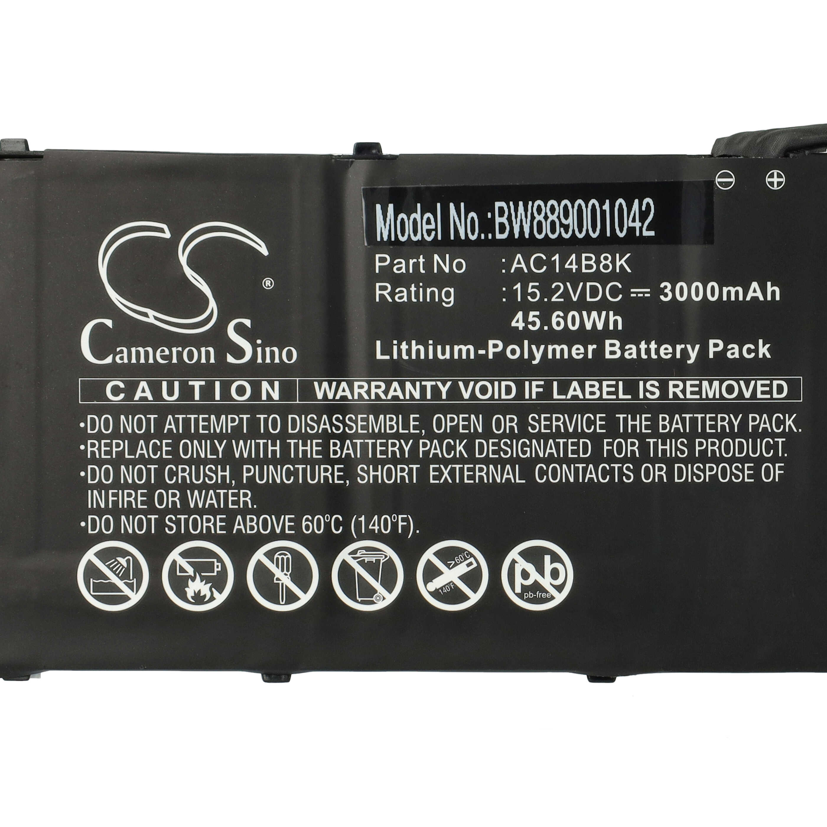 Batterie remplace Asus AC011353, AC14A8K, AC14B18K pour ordinateur portable - 3000mAh 15,2V Li-polymère