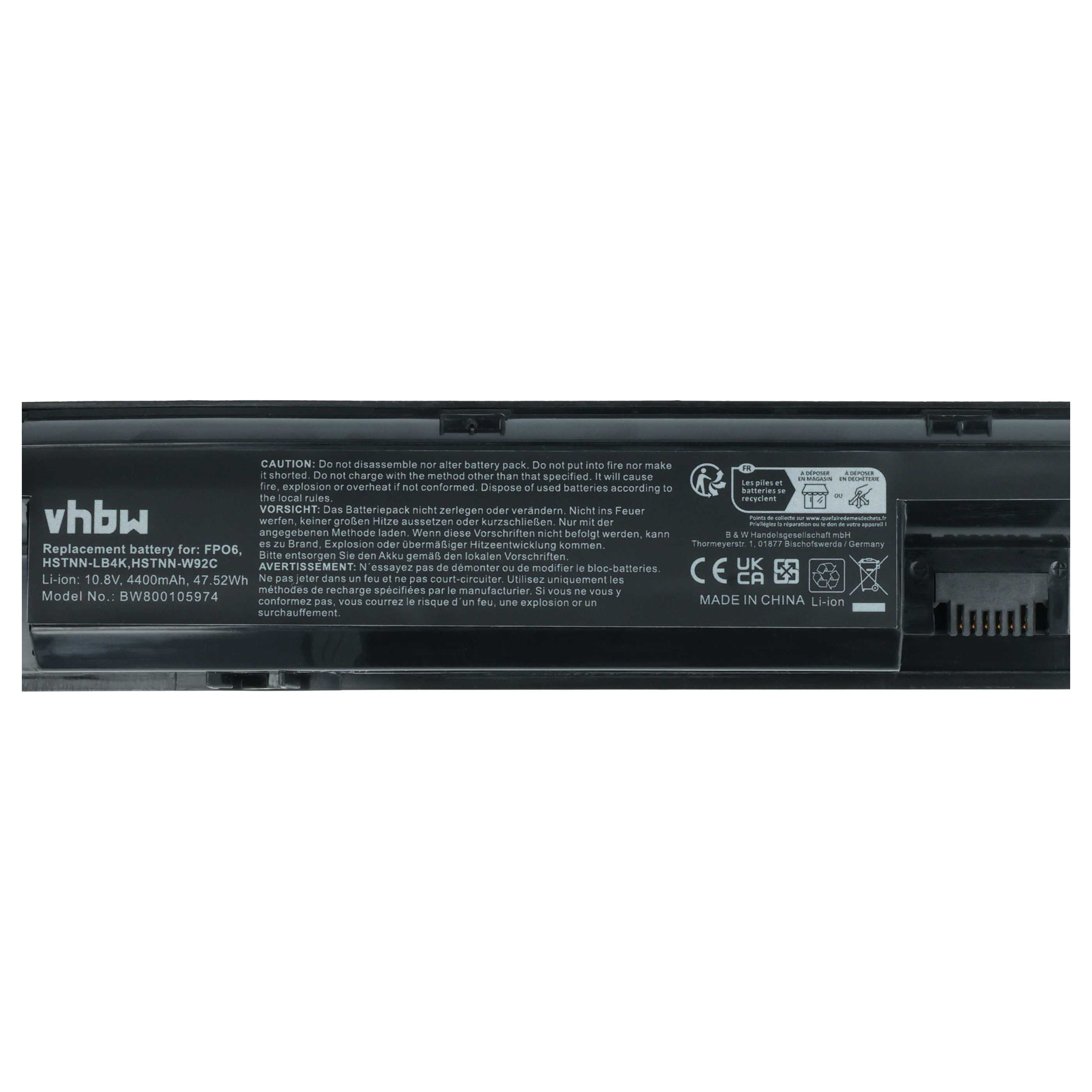 Batteria sostituisce HP 707616-851, 707616-141, 3ICR19/65-3 per notebook - 4400mAh 10,8V Li-Ion nero