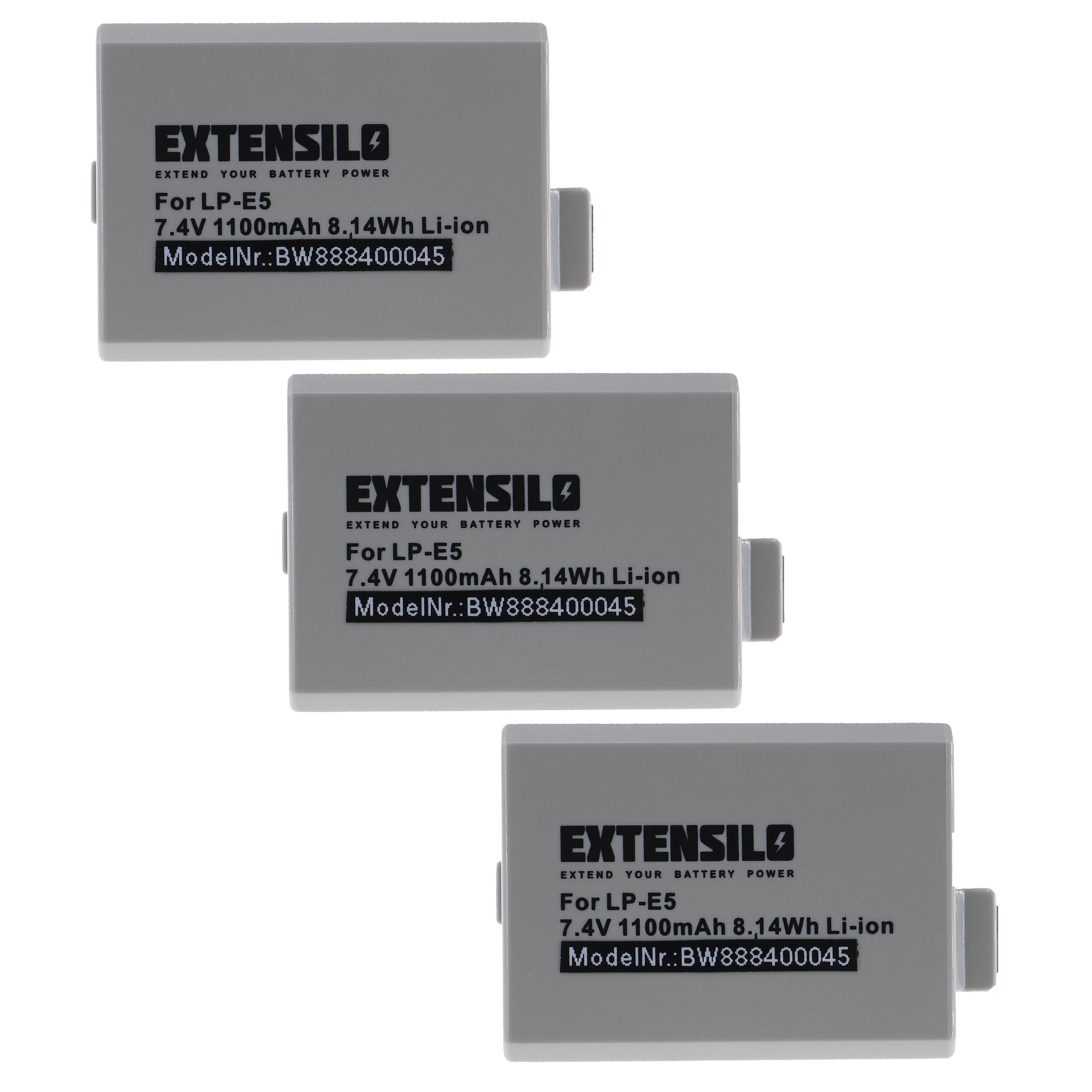 3x Battery replaces Canon LP-E5, LC-E5 - 1100mAh, 7.4V, Li-Ion