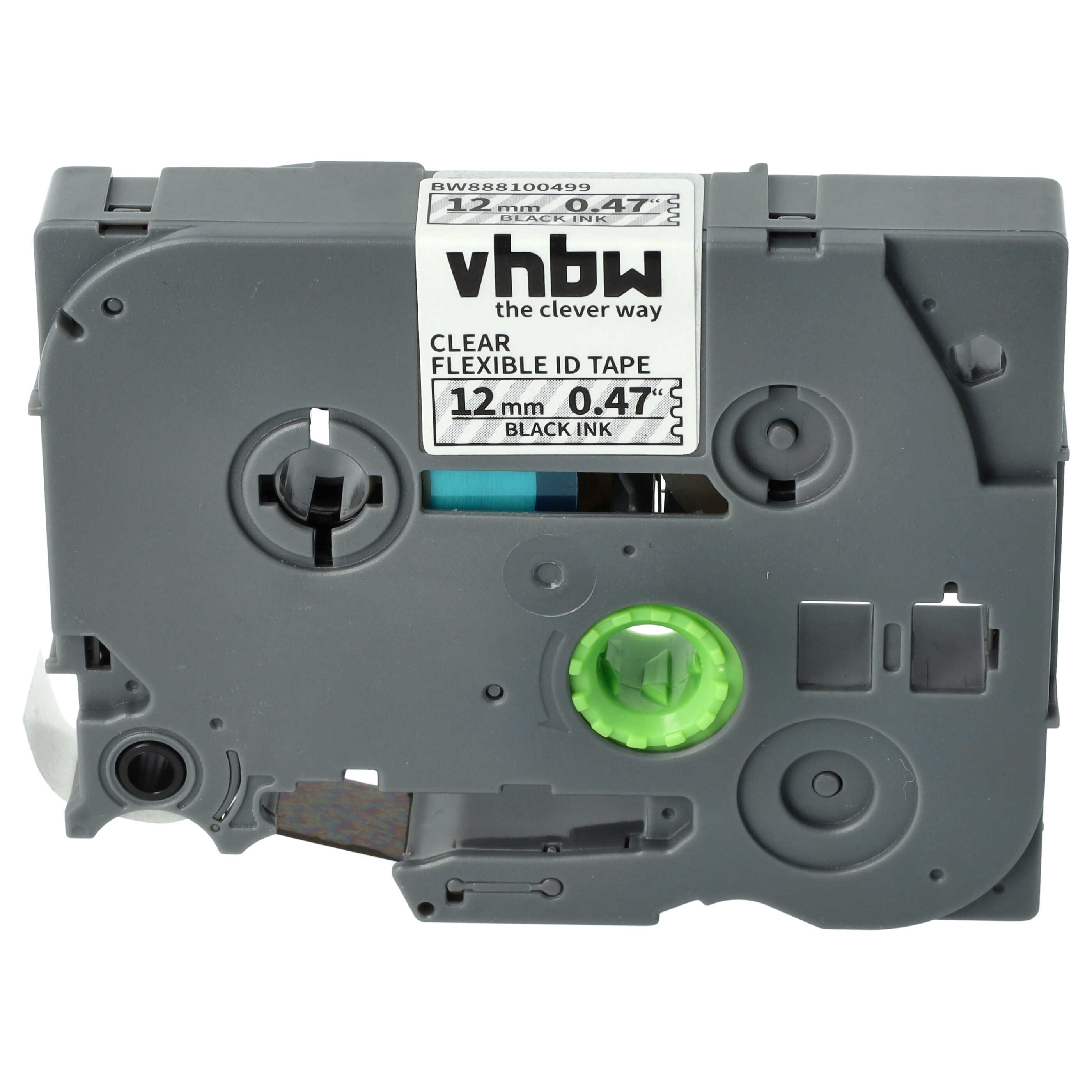 Label Tape as Replacement for Brother TZE-FX131, TZFX131, TZeFX131 - 12 mm Black to Transparent, Flexible