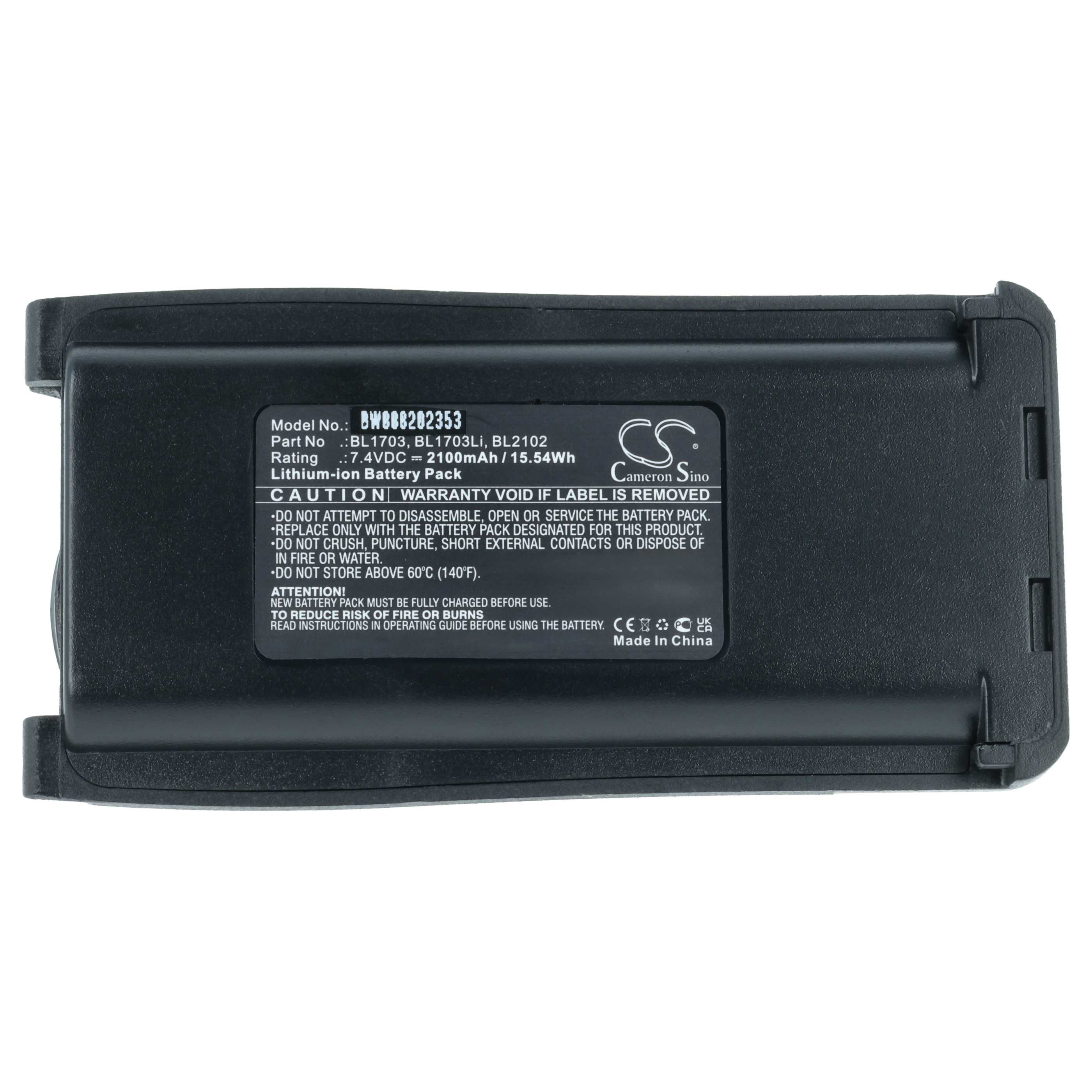 Radio 2x Battery replaces Hyt BL2102, BL1703Li, BL-2102Li, BH1801 - 2100 mAh 7.4 V Li-Ion + Belt Clip