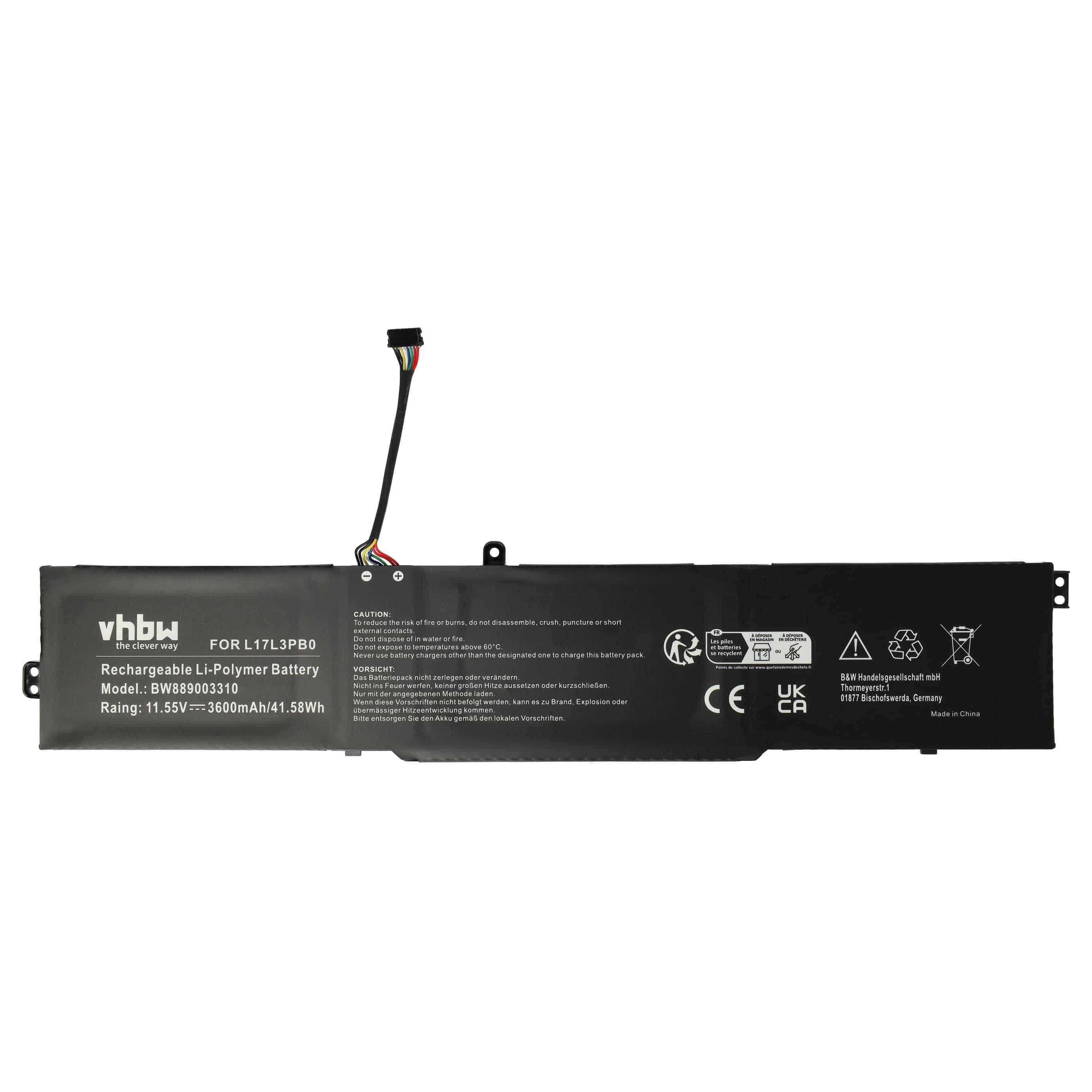 Batterie remplace Lenovo 5B10Q13162, 5B10Q13163 pour ordinateur portable - 3600mAh 11,55V Li-polymère