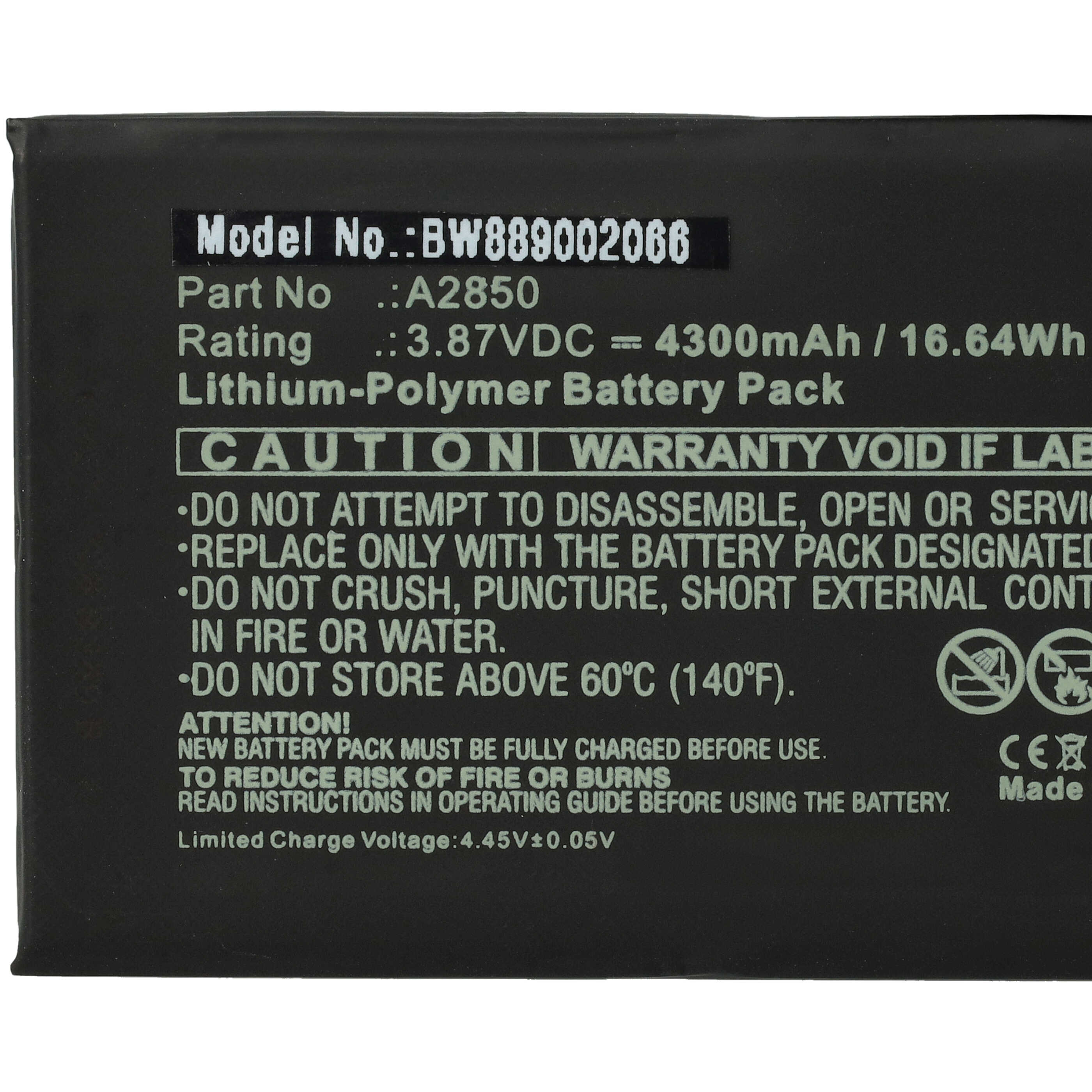 Batterie remplace Apple A2850 pour téléphone portable - 4300mAh, 3,87V, Li-polymère