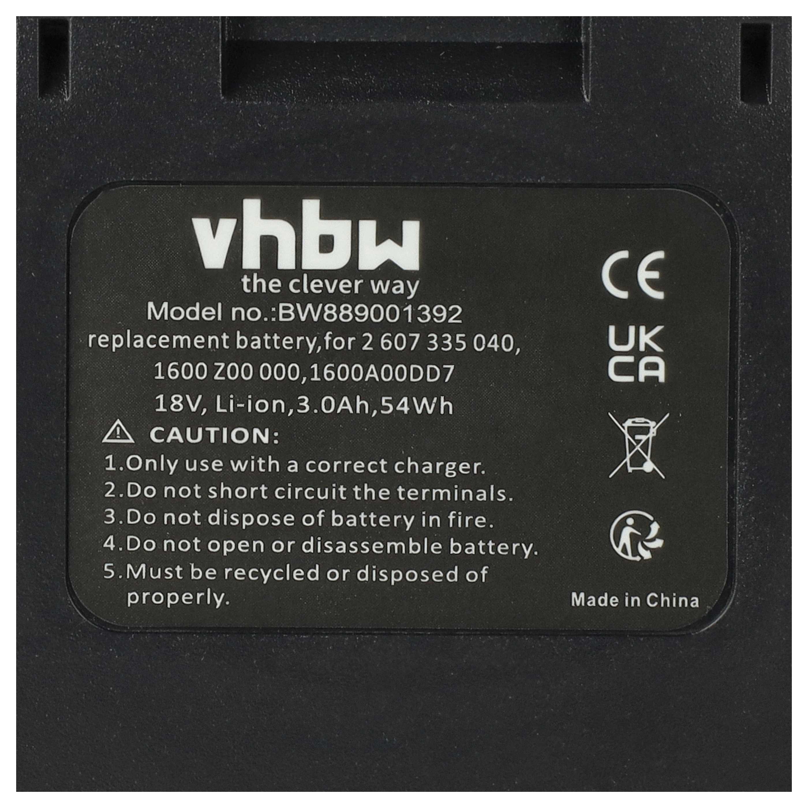2x Battery replaces Bosch 1 600 Z00 000, 1 600 A00 DD7 Electric Power Tool - 3000 mAh, 18 V, Li-Ion