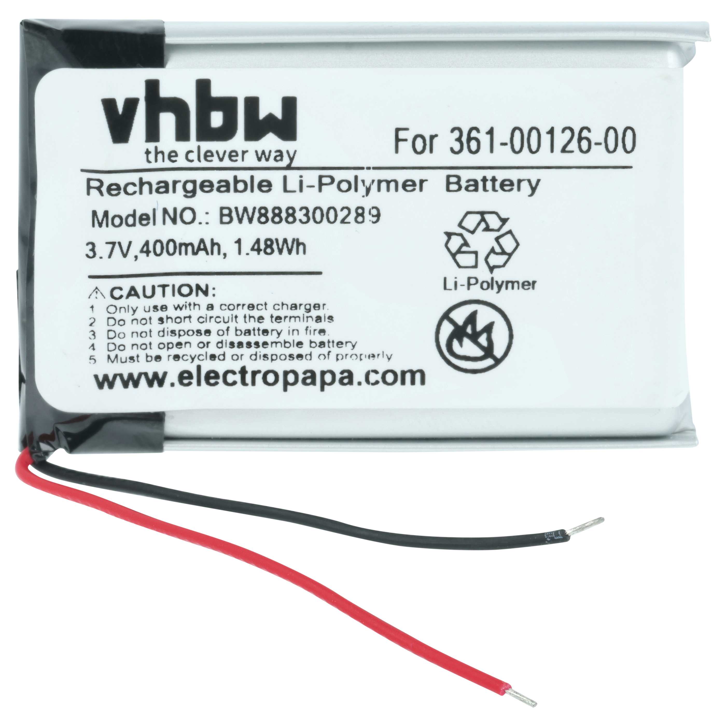 Batteria sostituisce Garmin 361-00126-00 per smartwatch - 400mAh 3,7V Li-Poly