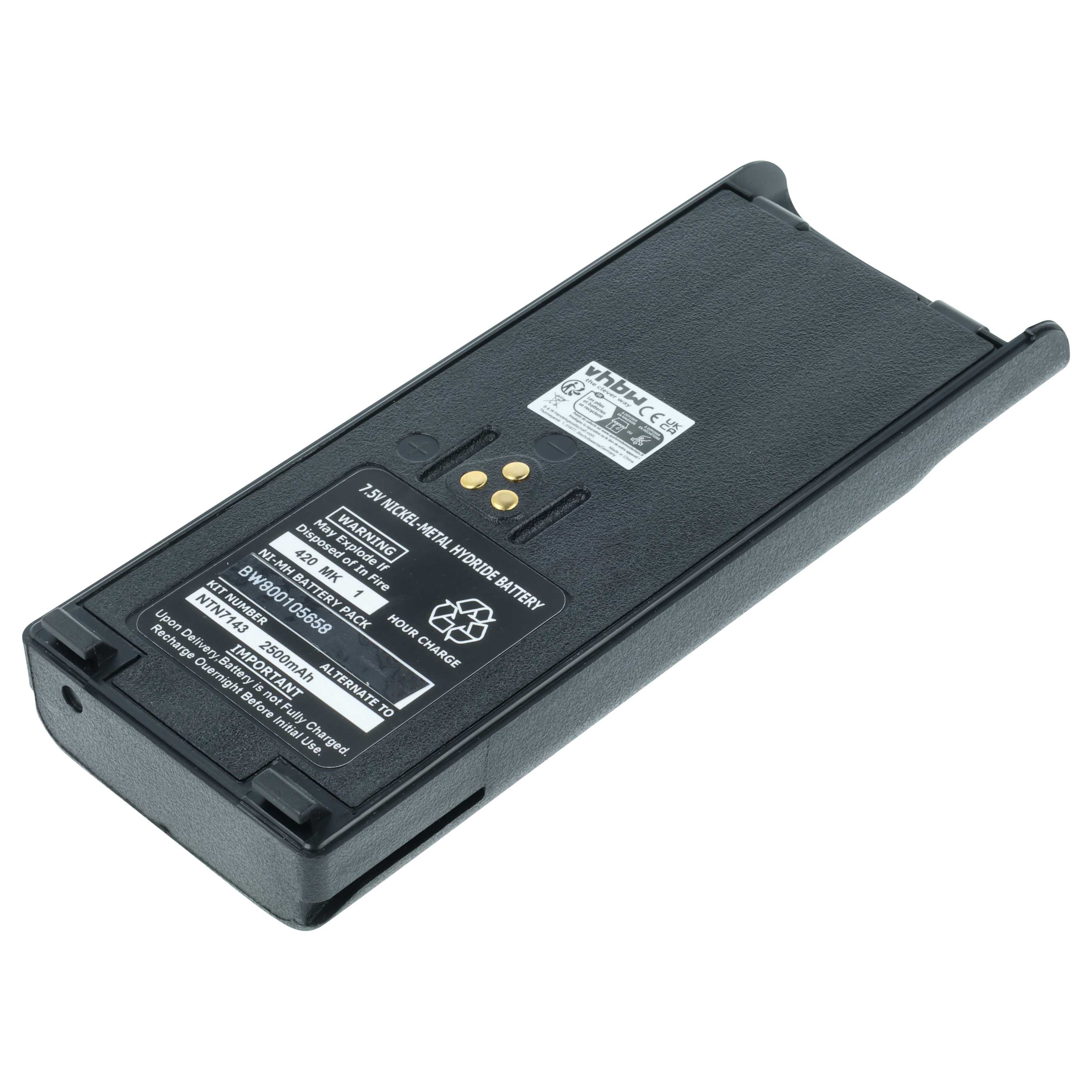 Radio 10x Battery replaces Motorola NTN7143, NTN7143CR, NTN7143B, NTN7143A - 2500 mAh 7.5 V NiMH + Belt Clip