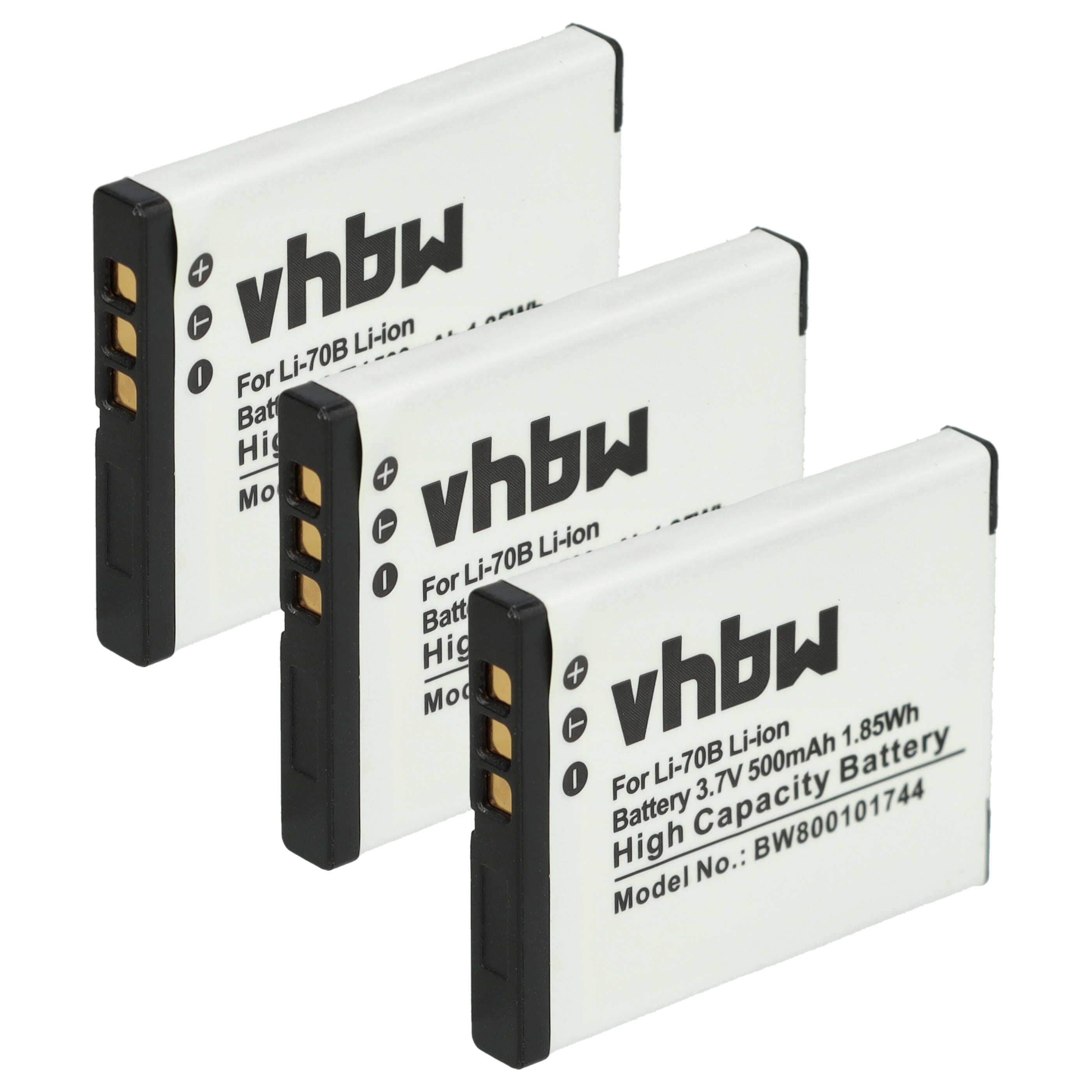 3x Battery replaces Olympus Li-70B - 500mAh, 3.7V, Li-Ion