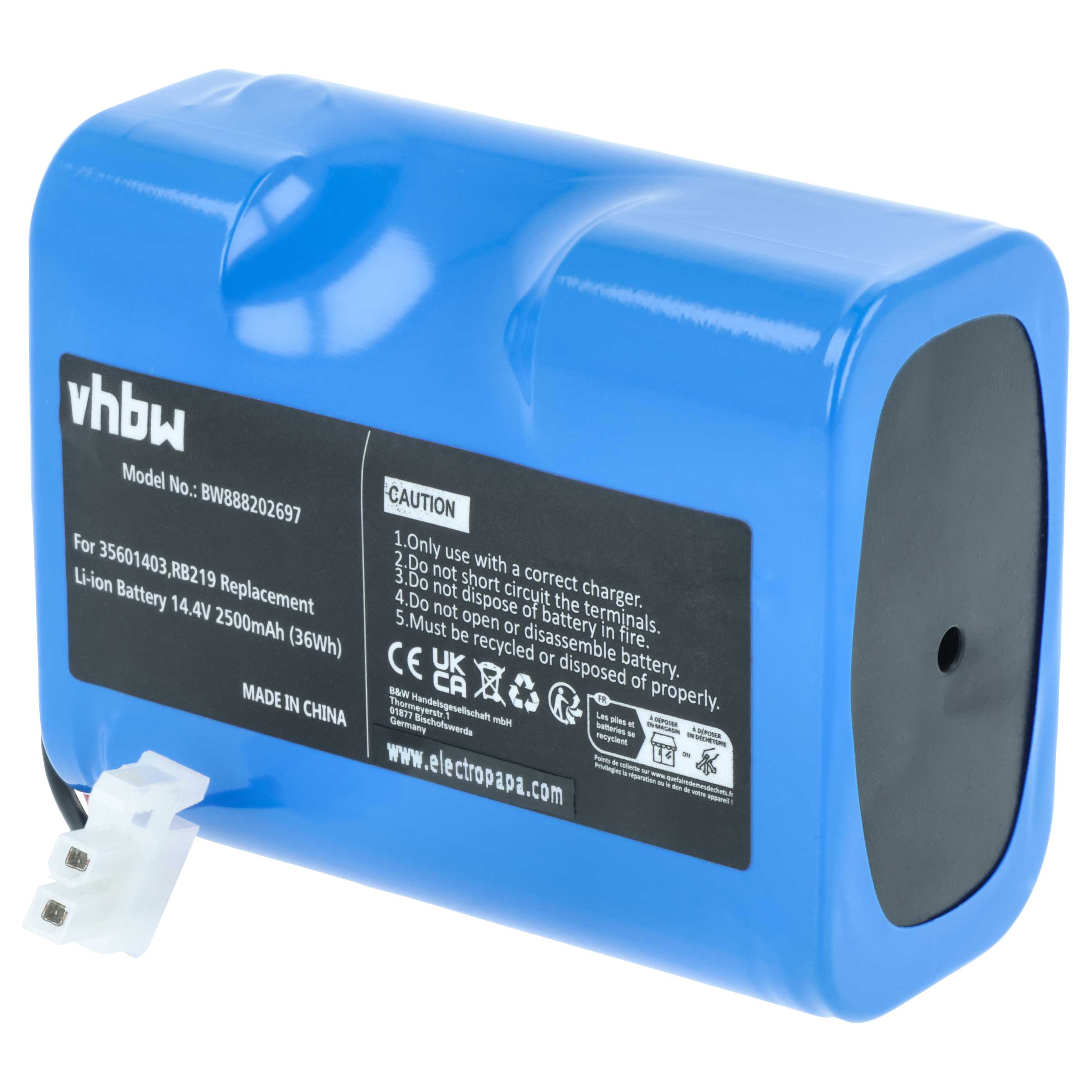 Batteria sostituisce Hoover 35601727, 35601403, RB219, Li-RB226 per robot aspiratore - 2500mAh 14,4V Li-Ion