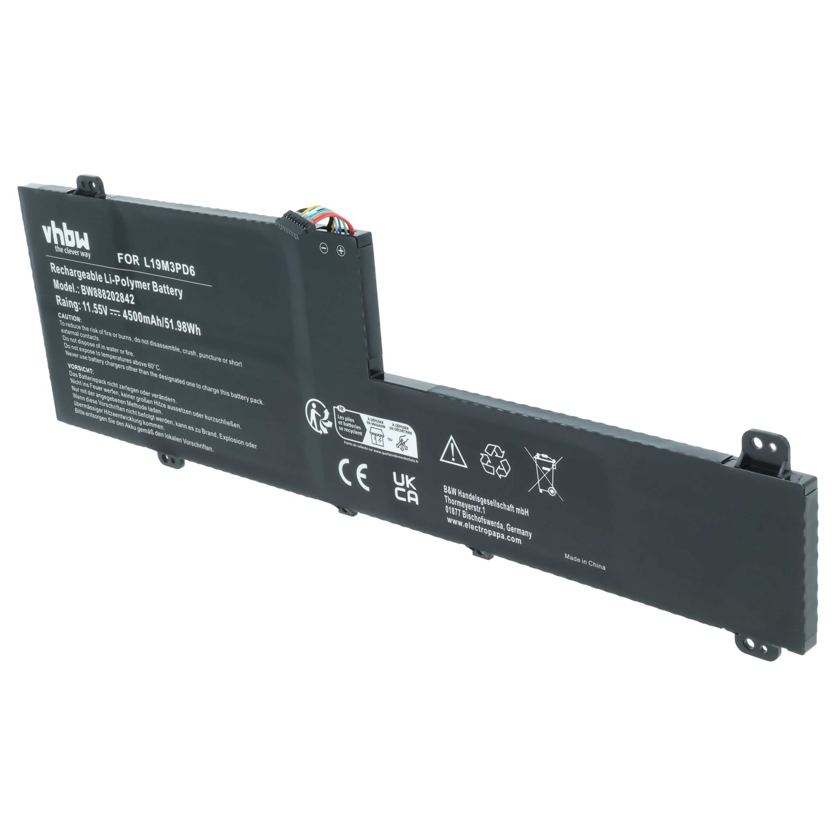 Batteria sostituisce Lenovo L19C3PD6, L19D3PD6, 5B10X49072, L19L3PD6 per notebook - 4500mAh 11,55V Li-Poly