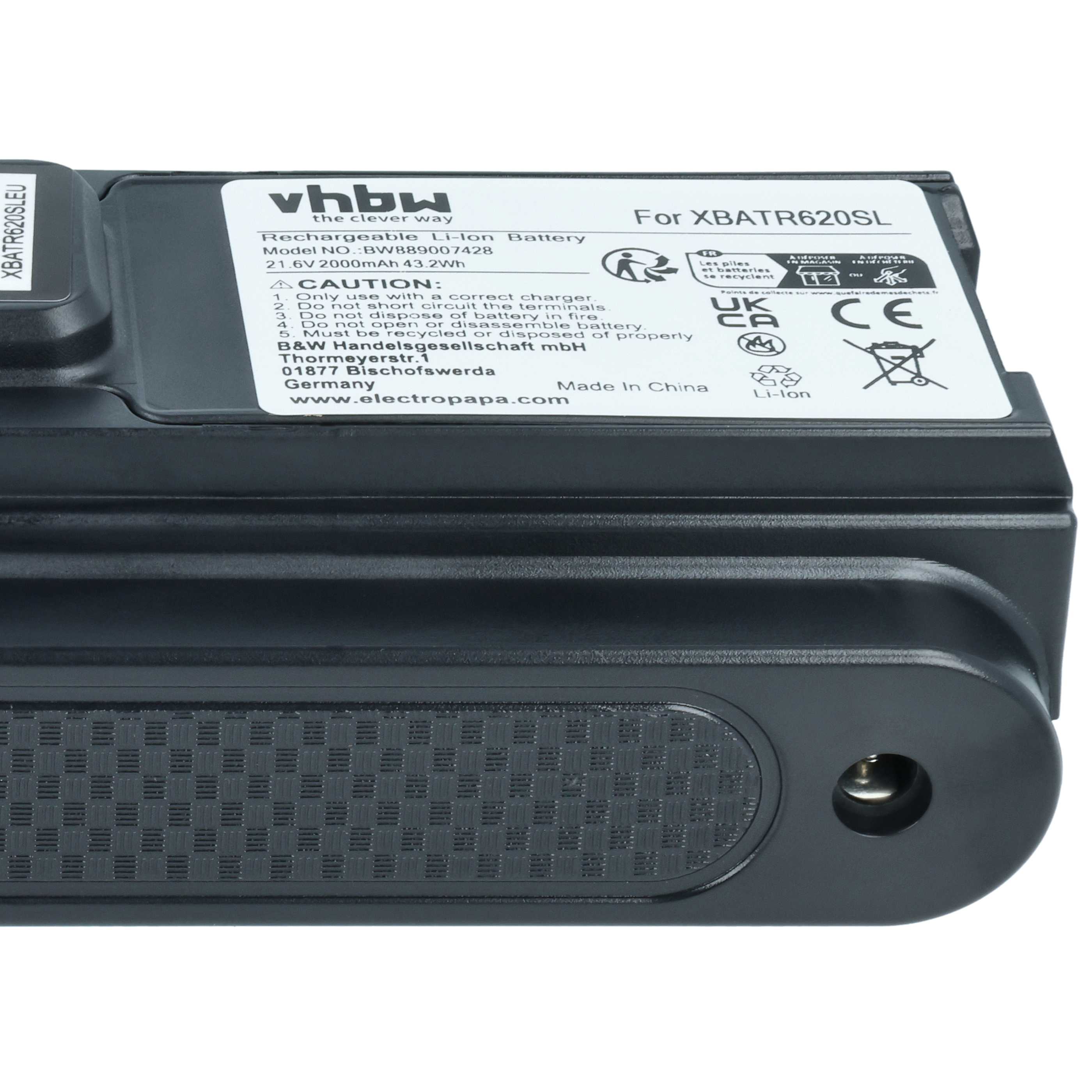 Battery replaces Shark XBATR620SL for Shark 2000mAh, 21.6V, Li-Ion