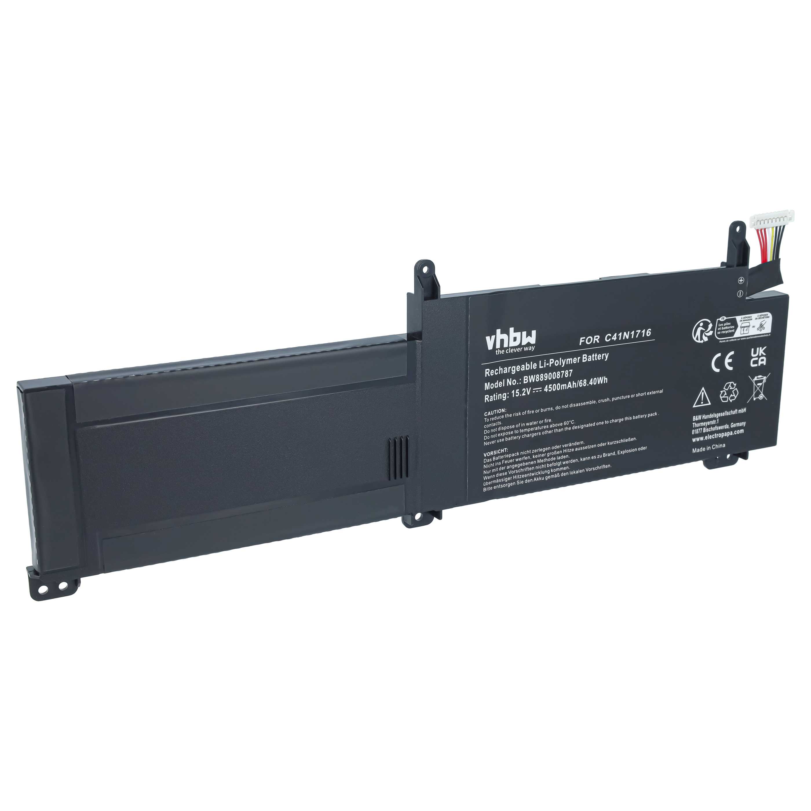 Notebook-Akku als Ersatz für Asus 0B200-02770000, C41N1716, C41PQPH für Asus - 4500mAh 15,2V Li-Polymer