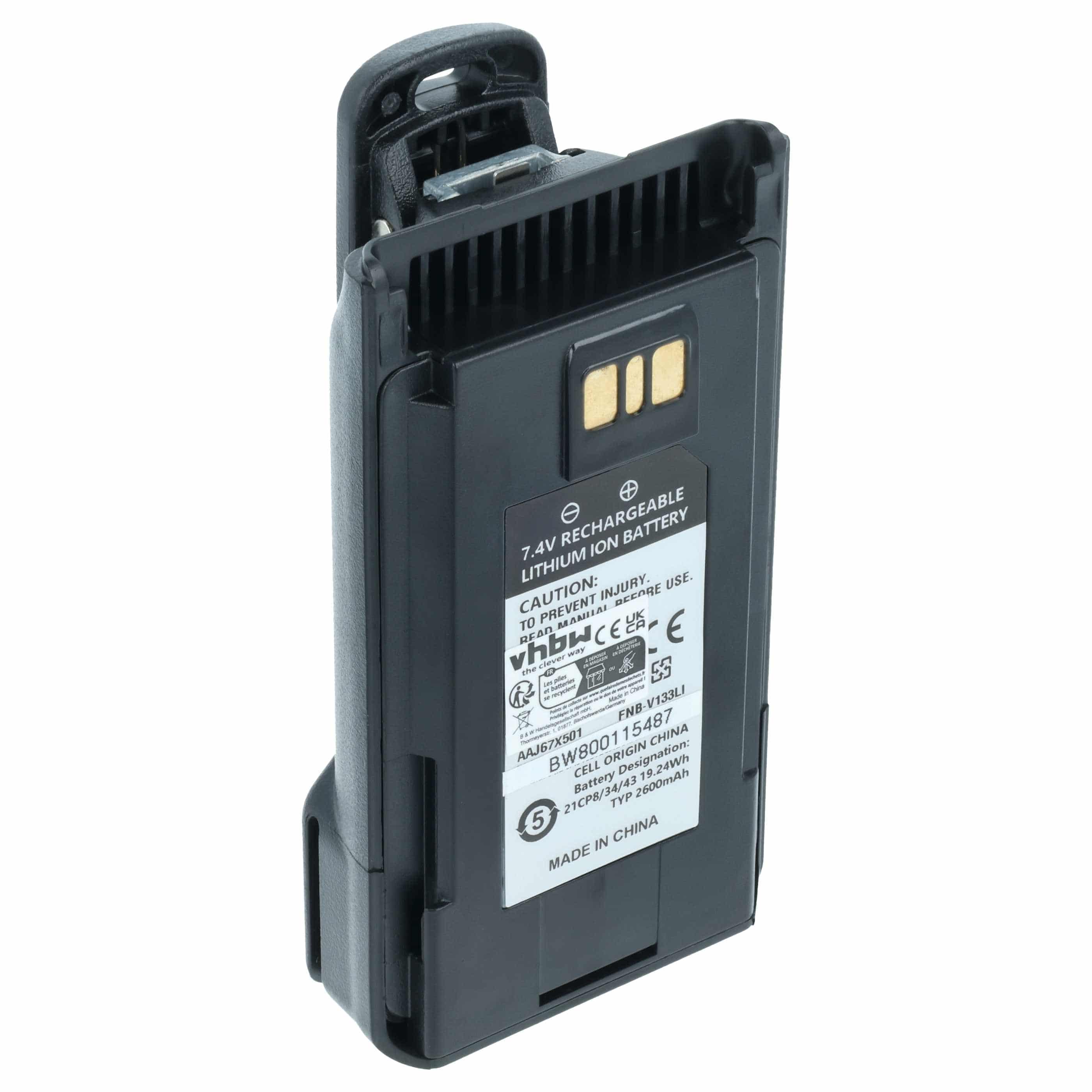 Radio Battery replaces Motorola AAJ67X001 - 2600 mAh 7.4 V Li-Ion + Belt Clip