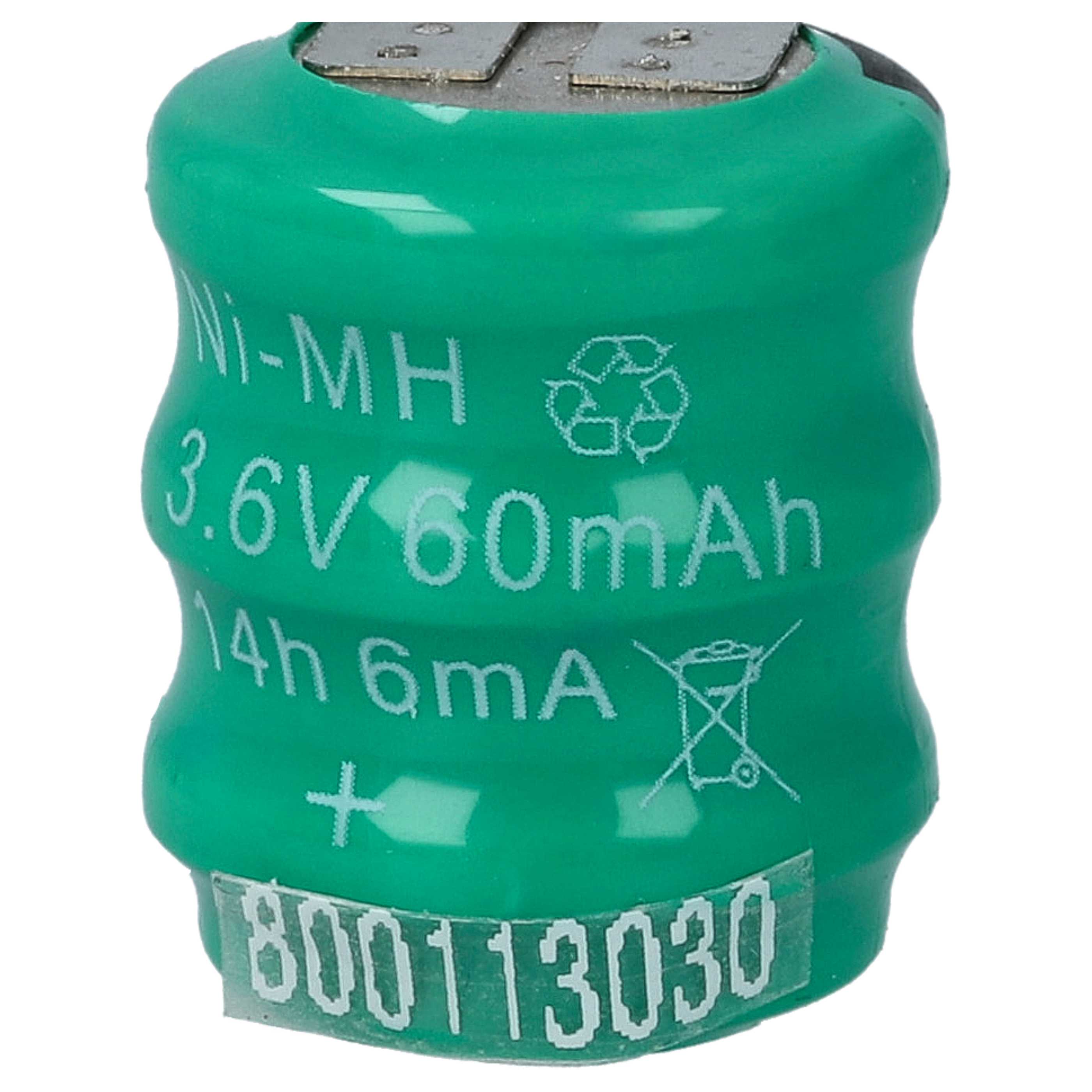 10x Button Cell Battery Type 3/V80H 3 Pins for Model Building Solar Lamps etc. - 80 mAh 3.6 V NiMH