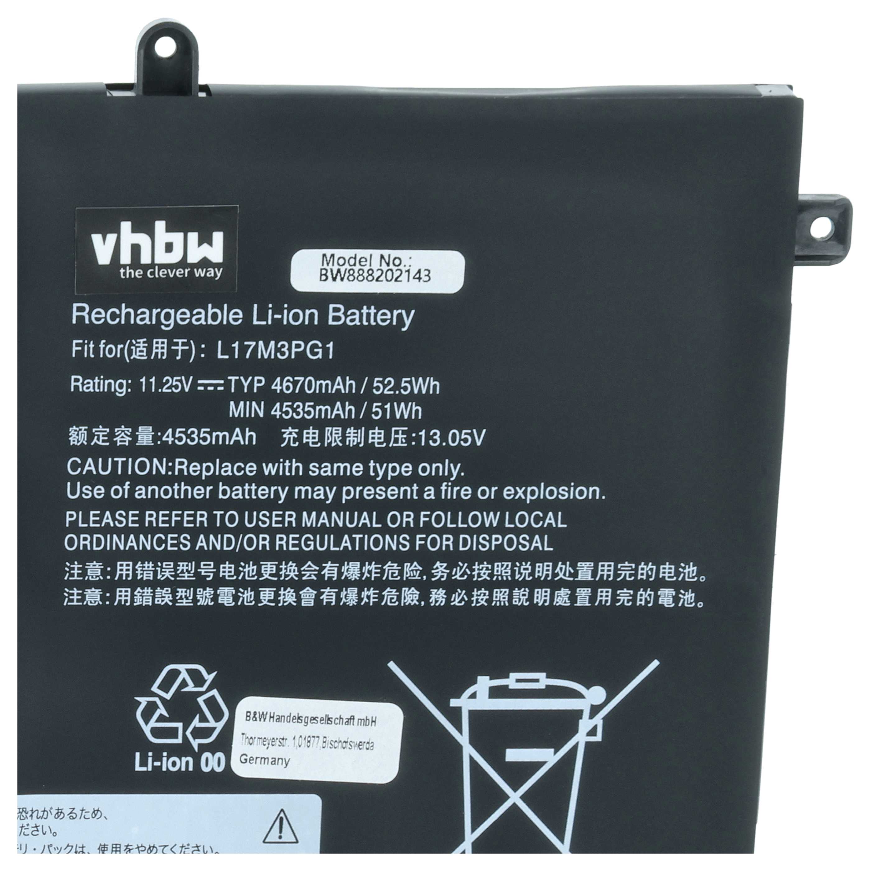 Akumulator do laptopa zamiennik Lenovo L17C3PG1, L17L3PG1, L17C3PG2, L17L3PG3 - 4400 mAh 11,25 V LiPo