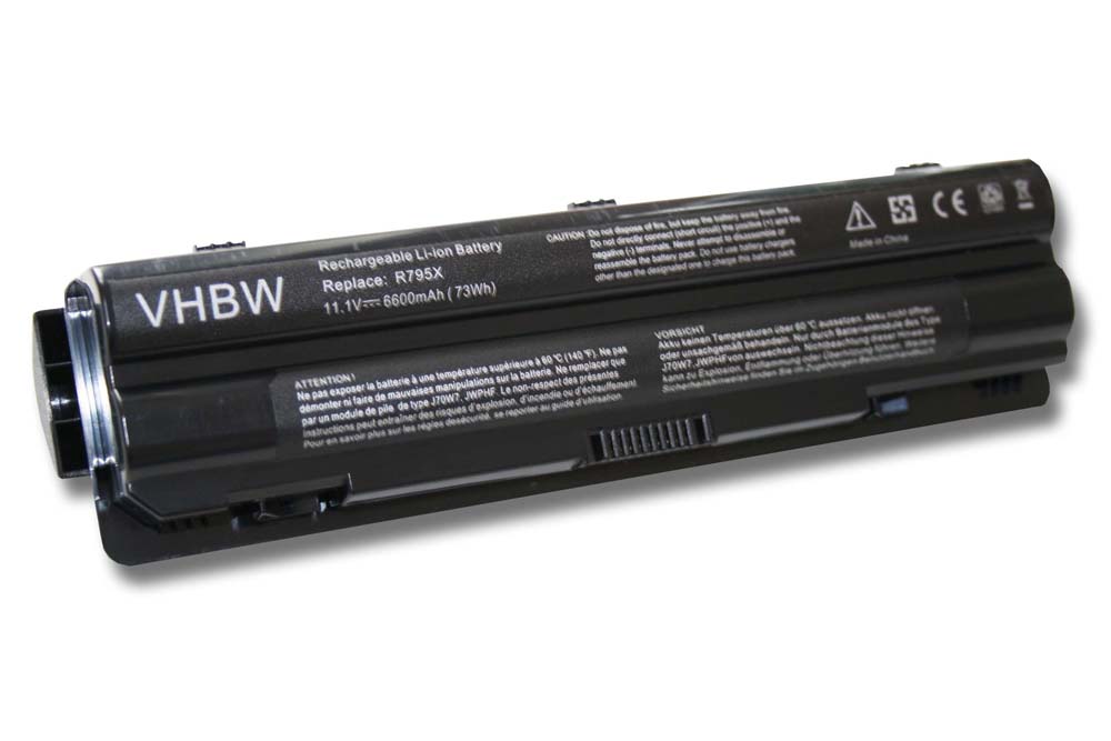 Batterie remplace Dell 312-1123 pour ordinateur portable - 6600mAh 11,1V Li-ion, noir