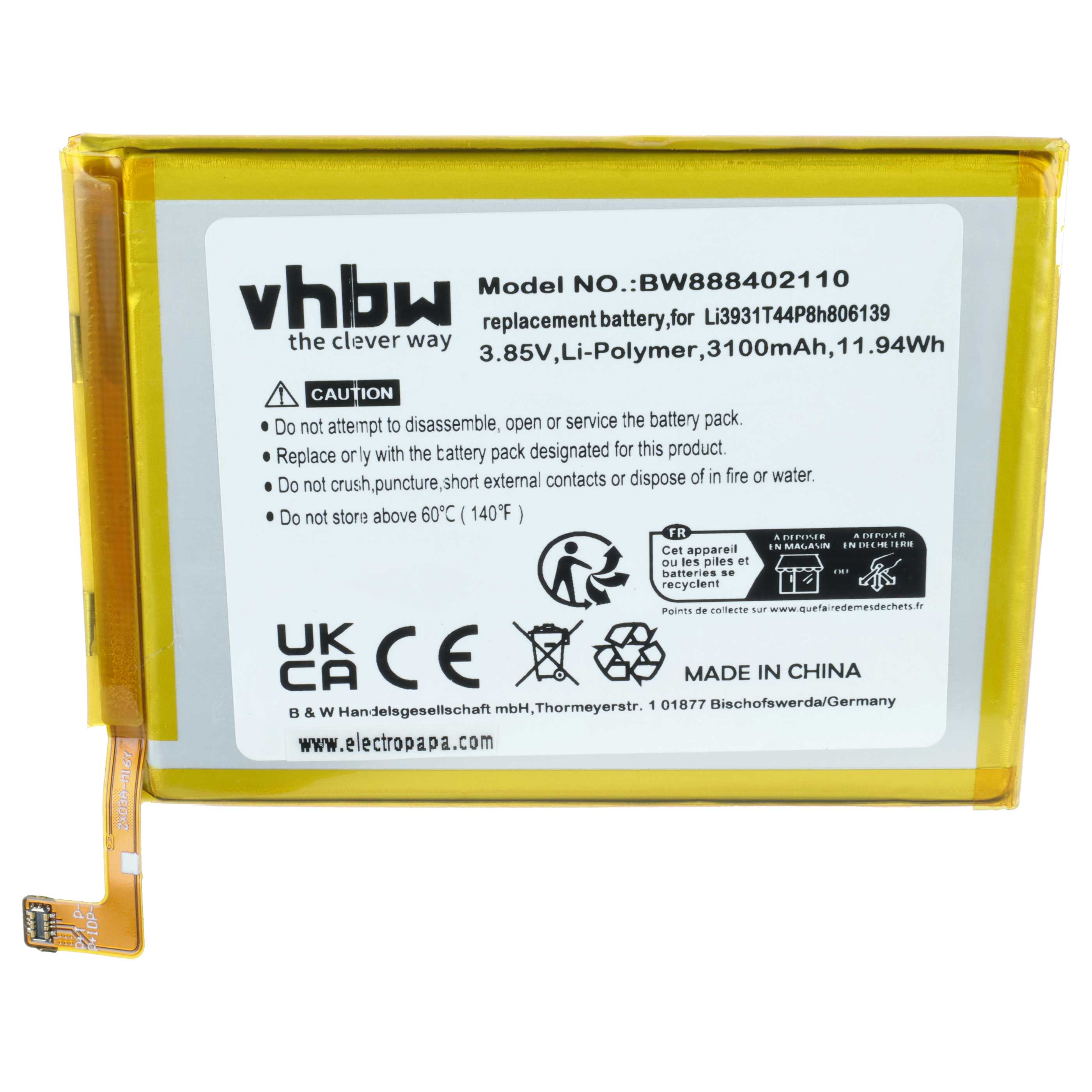 Akumulator do telefonu smartfona zamiennik ZTE Li3931T44P8h806139 - 3100 mAh 3,85 V LiPo