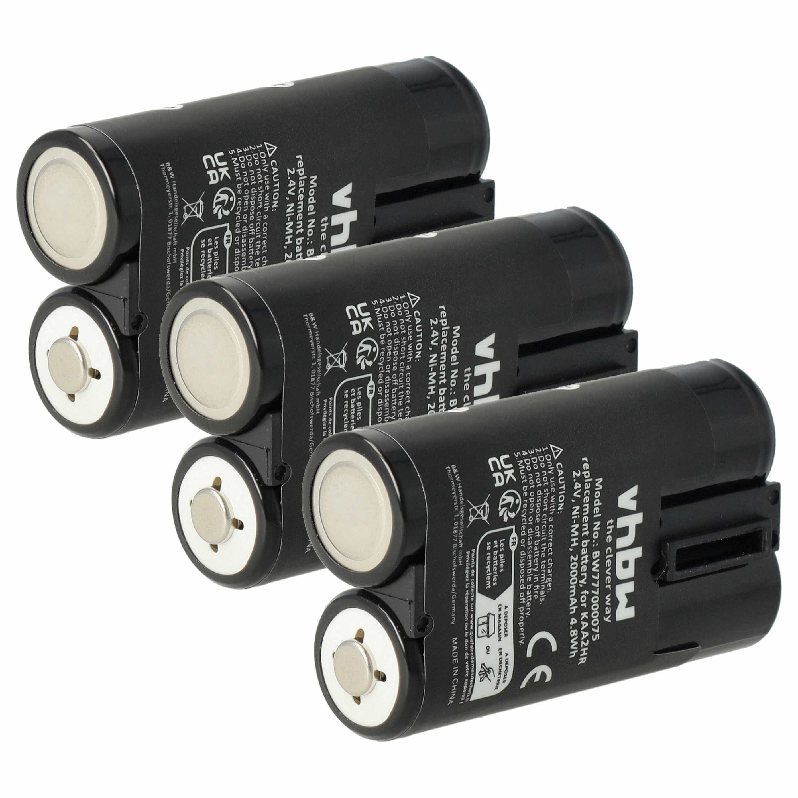 3x Battery replaces Kodak KAA2HR - 2000mAh, 2.4V, NiMH
