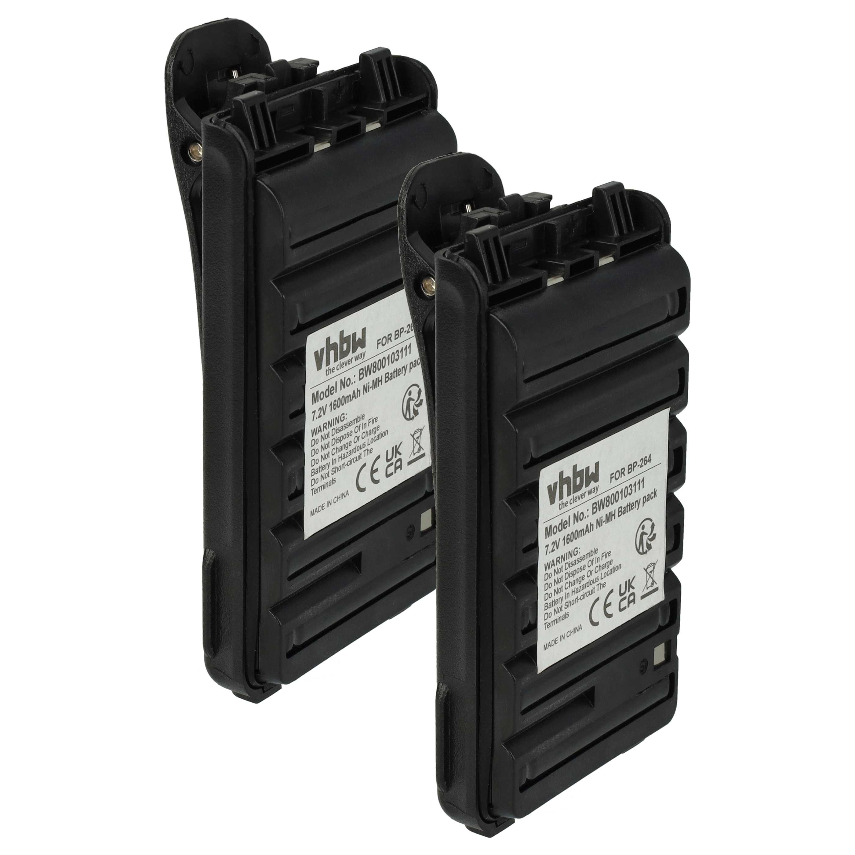 Radio 2x Battery replaces Icom BP-264 - 1600 mAh 7.2 V NiMH + Belt Clip