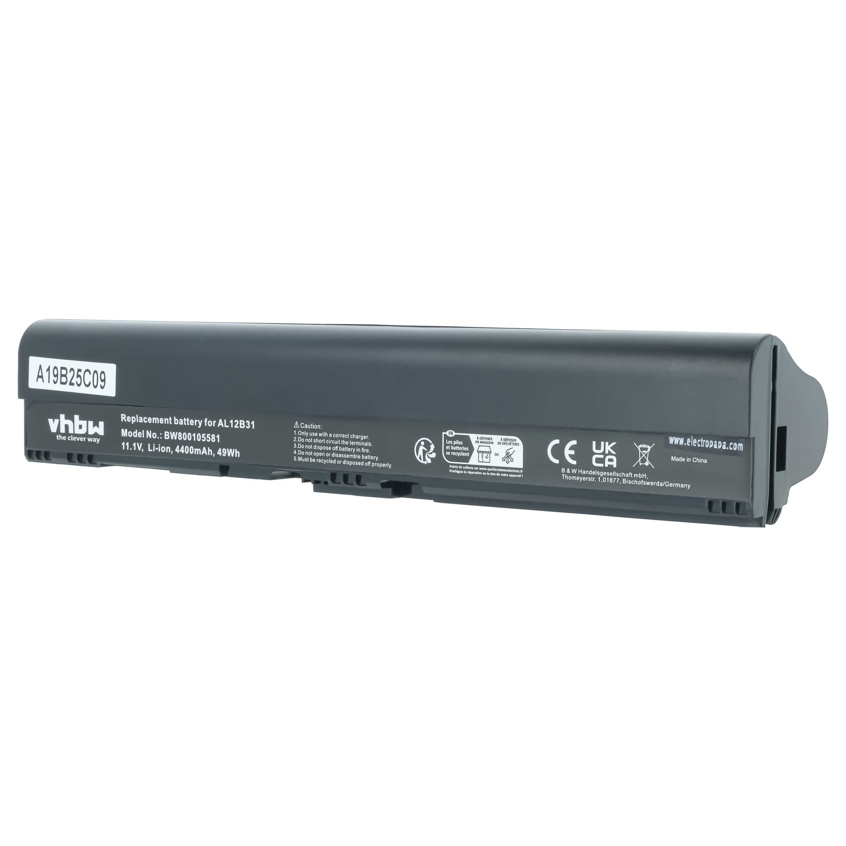 Akumulator do laptopa zamiennik Acer AL12B31, AL12B32, 4ICR17/65, AL12B72 - 4400 mAh 11,1 V Li-Ion, czarny