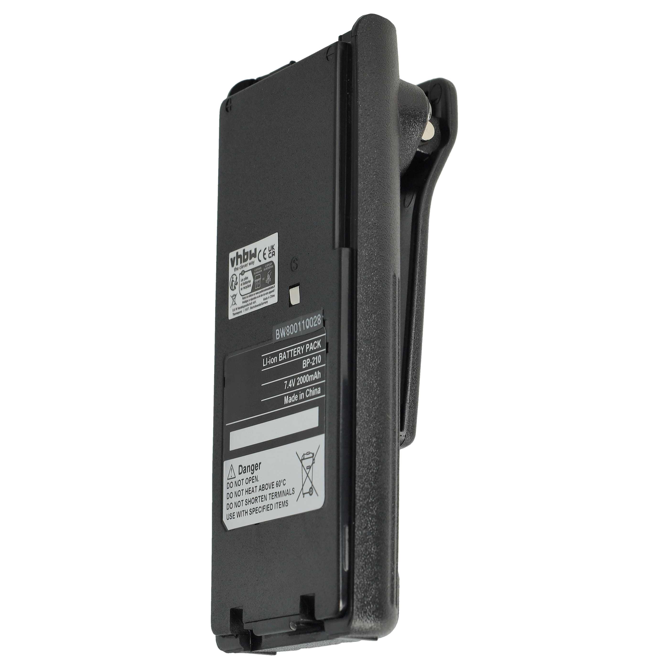 Radio 2x Battery replaces Icom BP-211, BP-210N, BP-210, BP-209N, BP-209 - 2000 mAh 7.4 V Li-Ion + Belt Clip