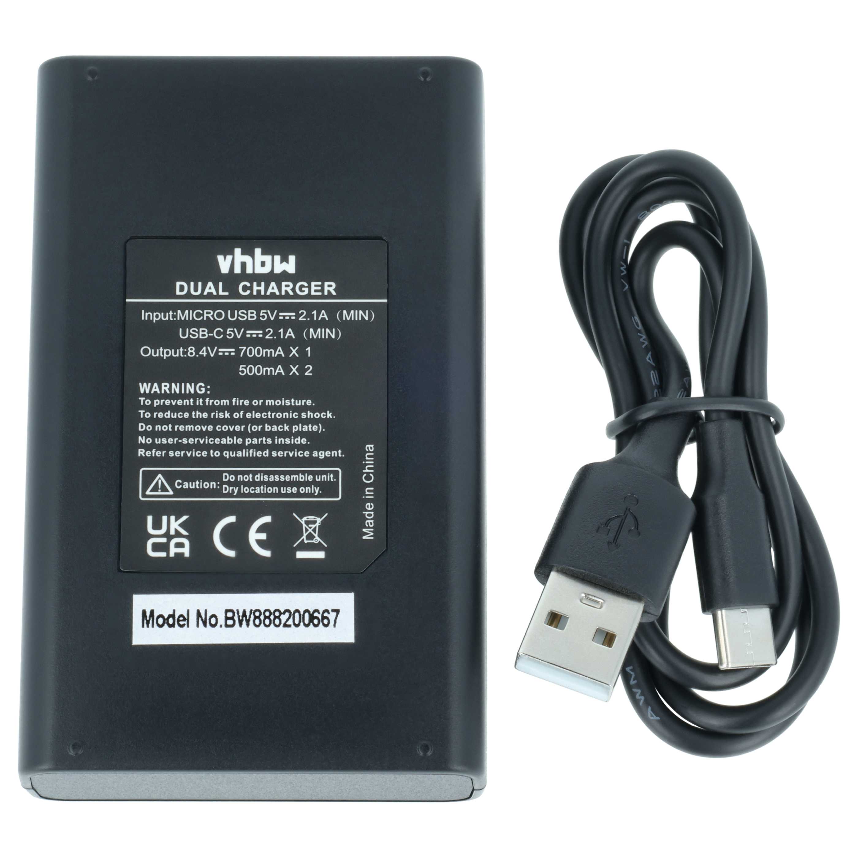 Battery Charger Micro-USB + USB-C + Cable Micro-USB suitable for Fuji Fujifilm GFX 50S II Digital Camera