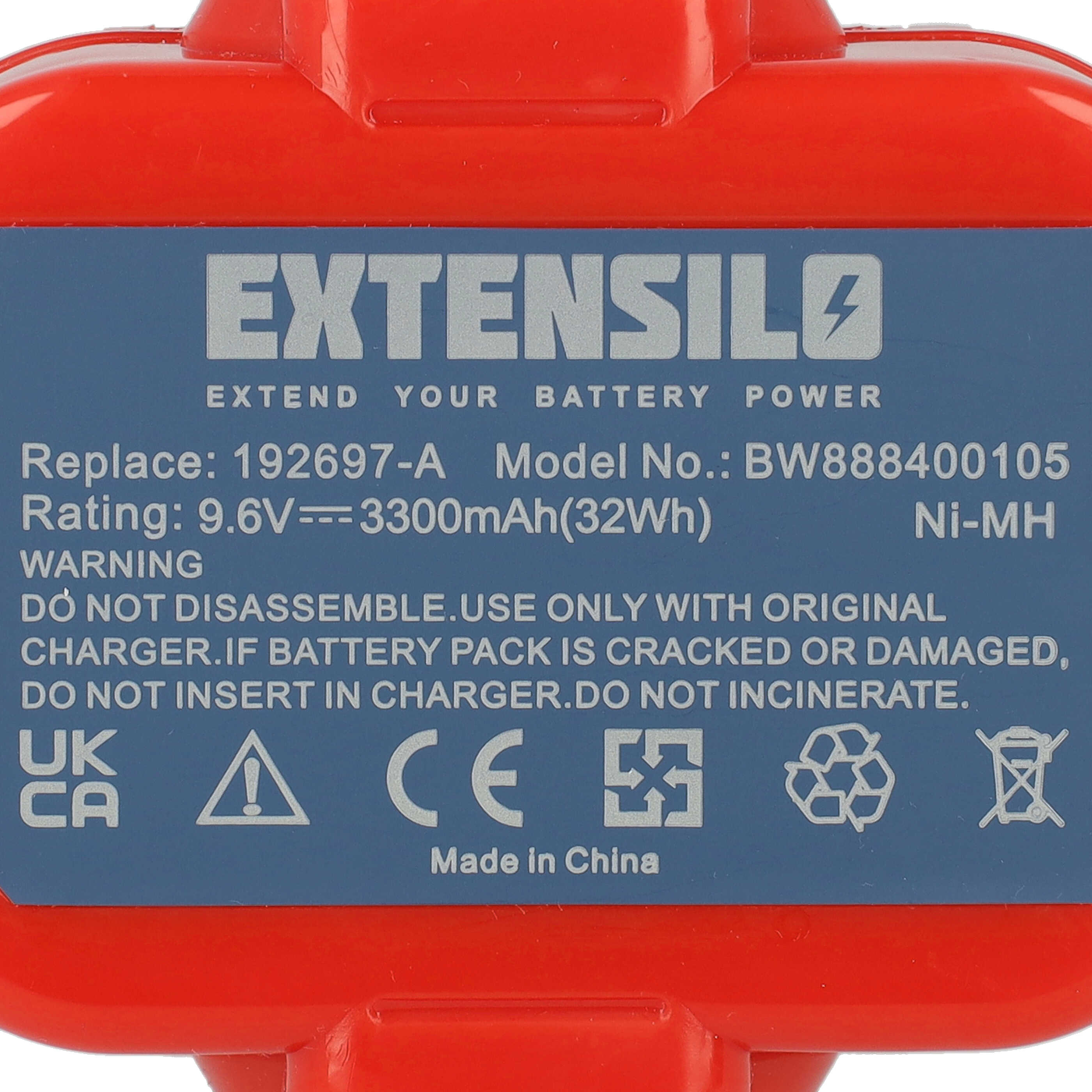 2x Battery replaces Makita 192321-5, 192404-1, 192019-4, 192534-8 Electric Power Tool - 3300 mAh, 9.6 V, NiMH