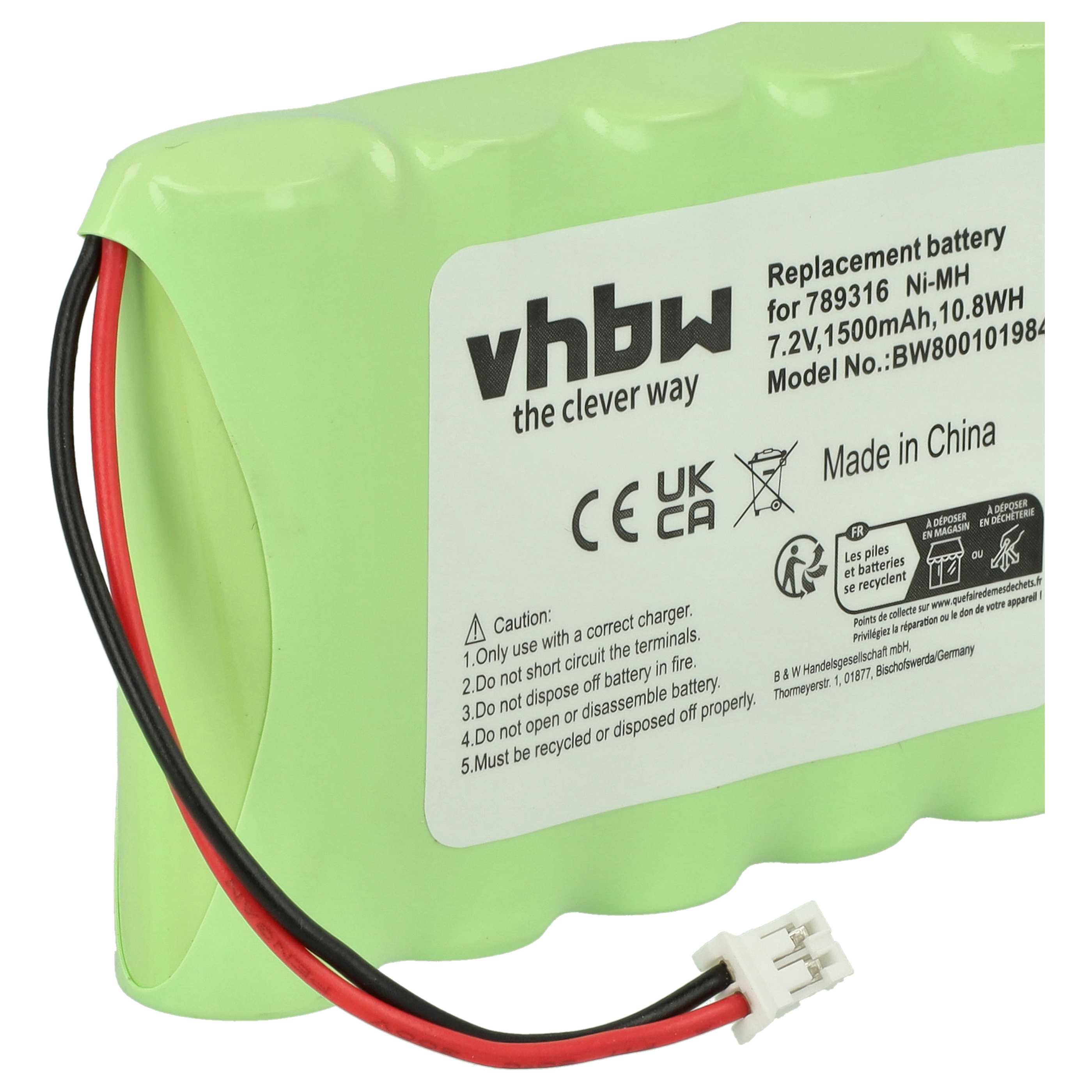 Batterie remplace Ingenico 789316, 6VHAAL, 6N120SFE-15615 pour scanner de code-barre - 1500mAh 7,2V NiMH