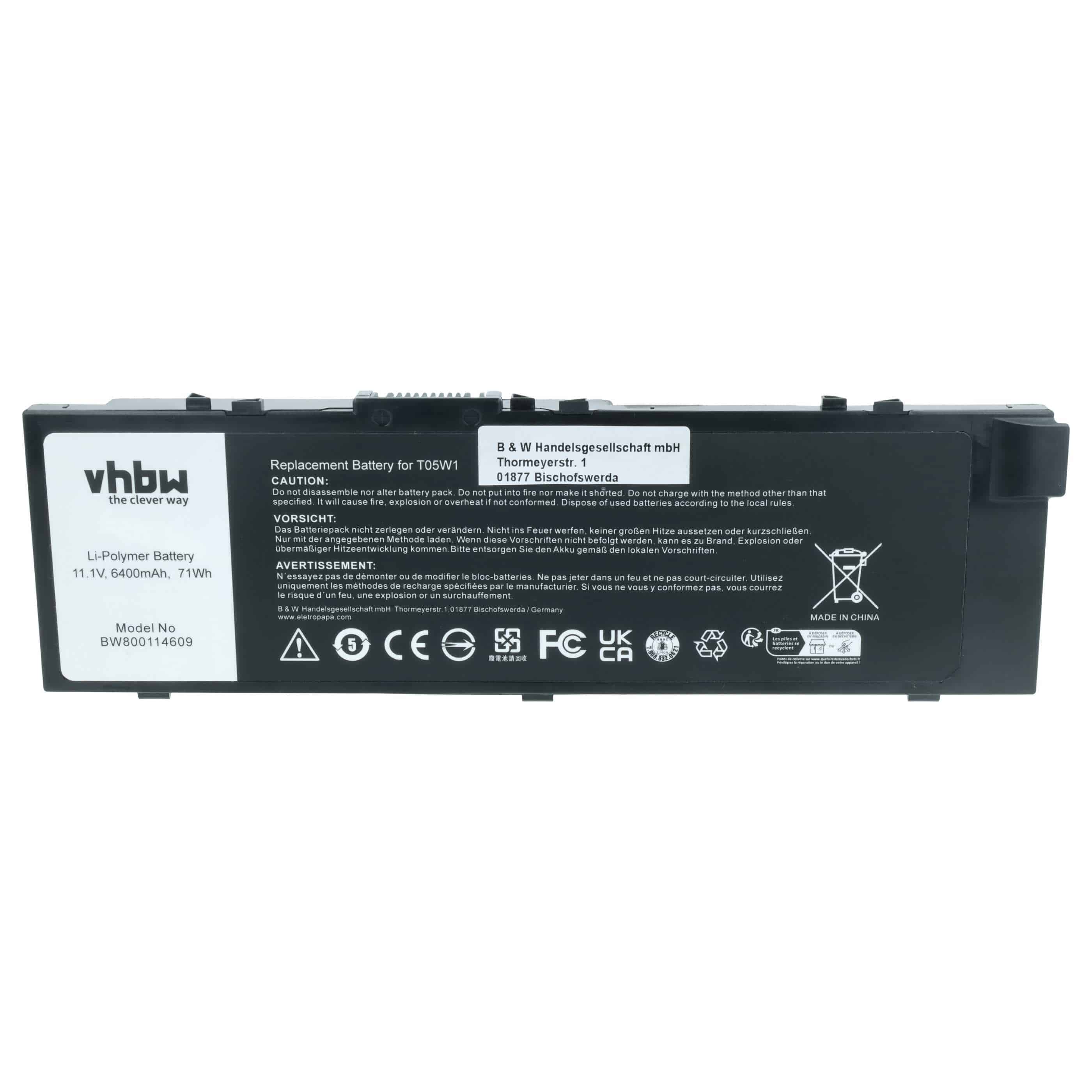 Akumulator do laptopa zamiennik Dell 451-BBSF, 451-BBSB, 451-BBSE, 1G9VM, 0FNY7 - 6400 mAh 11,1 V LiPo, czarny