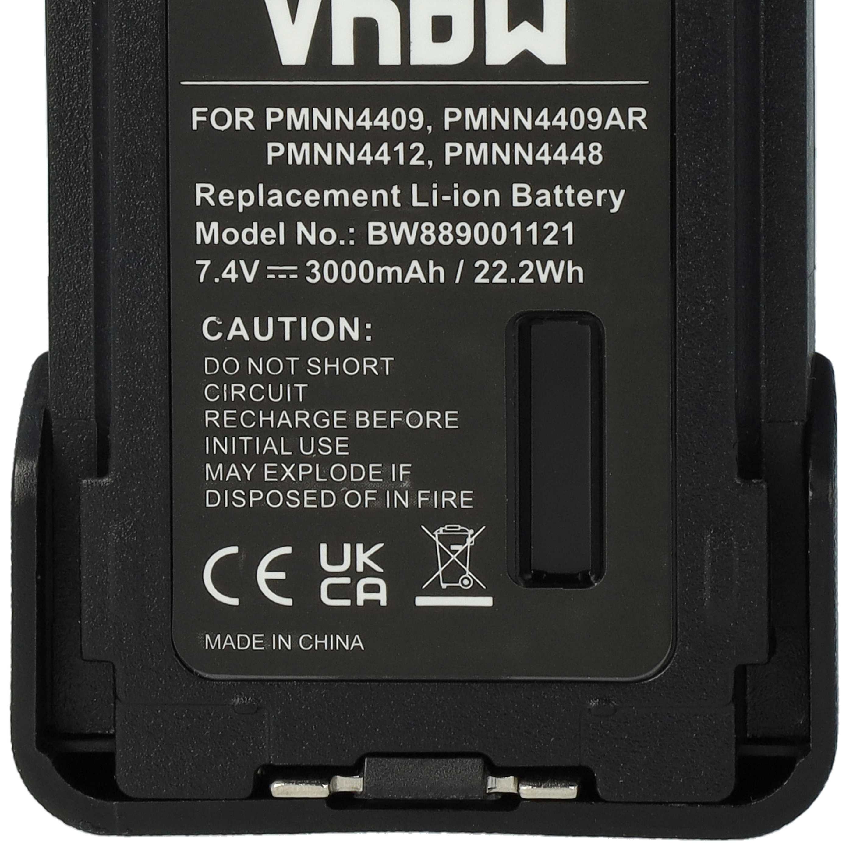 Radio 5x Battery replaces Motorola PMNN4406, PMNN4409BR, PMNN4406BR - 3000 mAh 7.4 V Li-Ion + Belt Clip