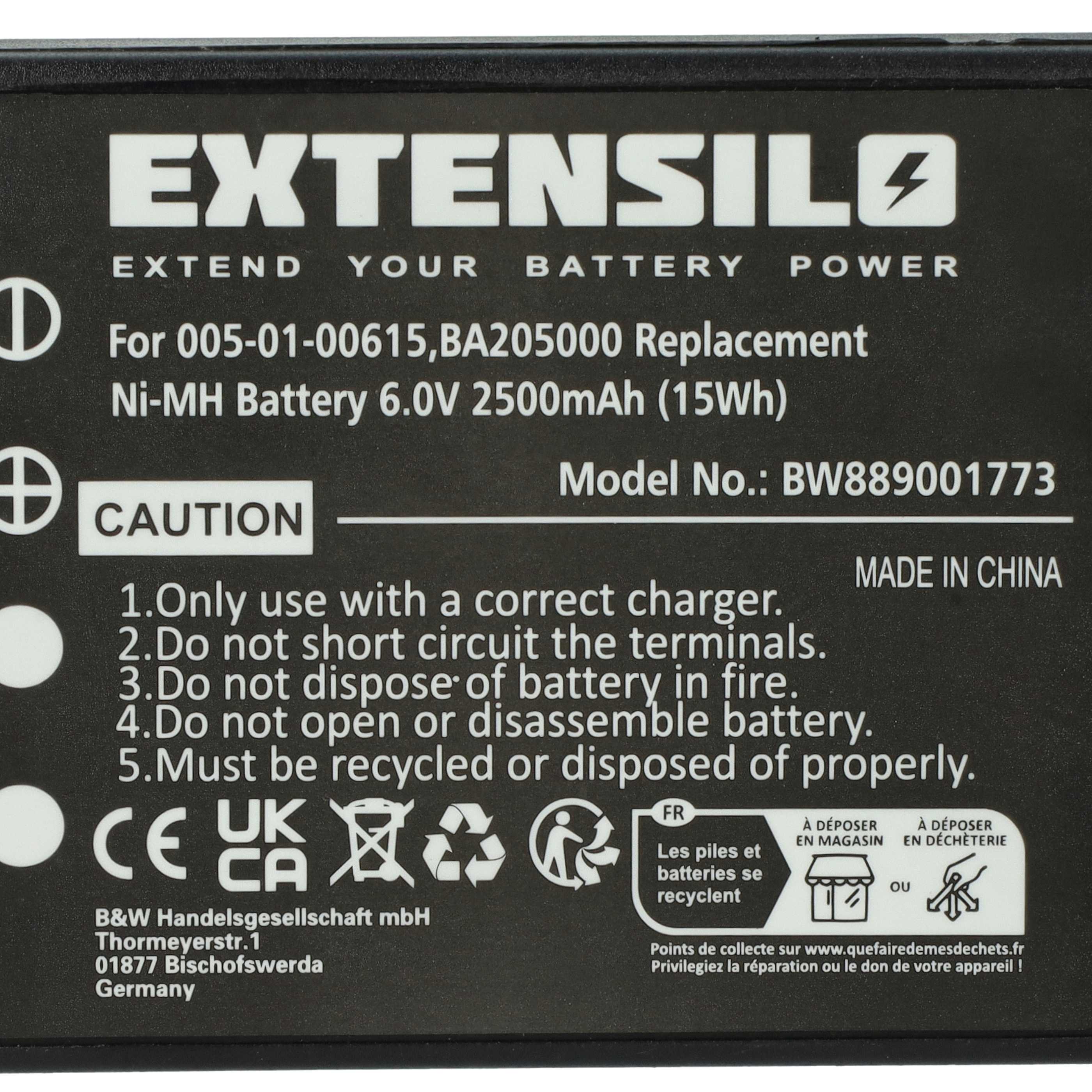 Batería reemplaza HBC 005-01-00615, BA203000 para mando distancia industrial Putzmeister - 2500 mAh 6 V NiMH