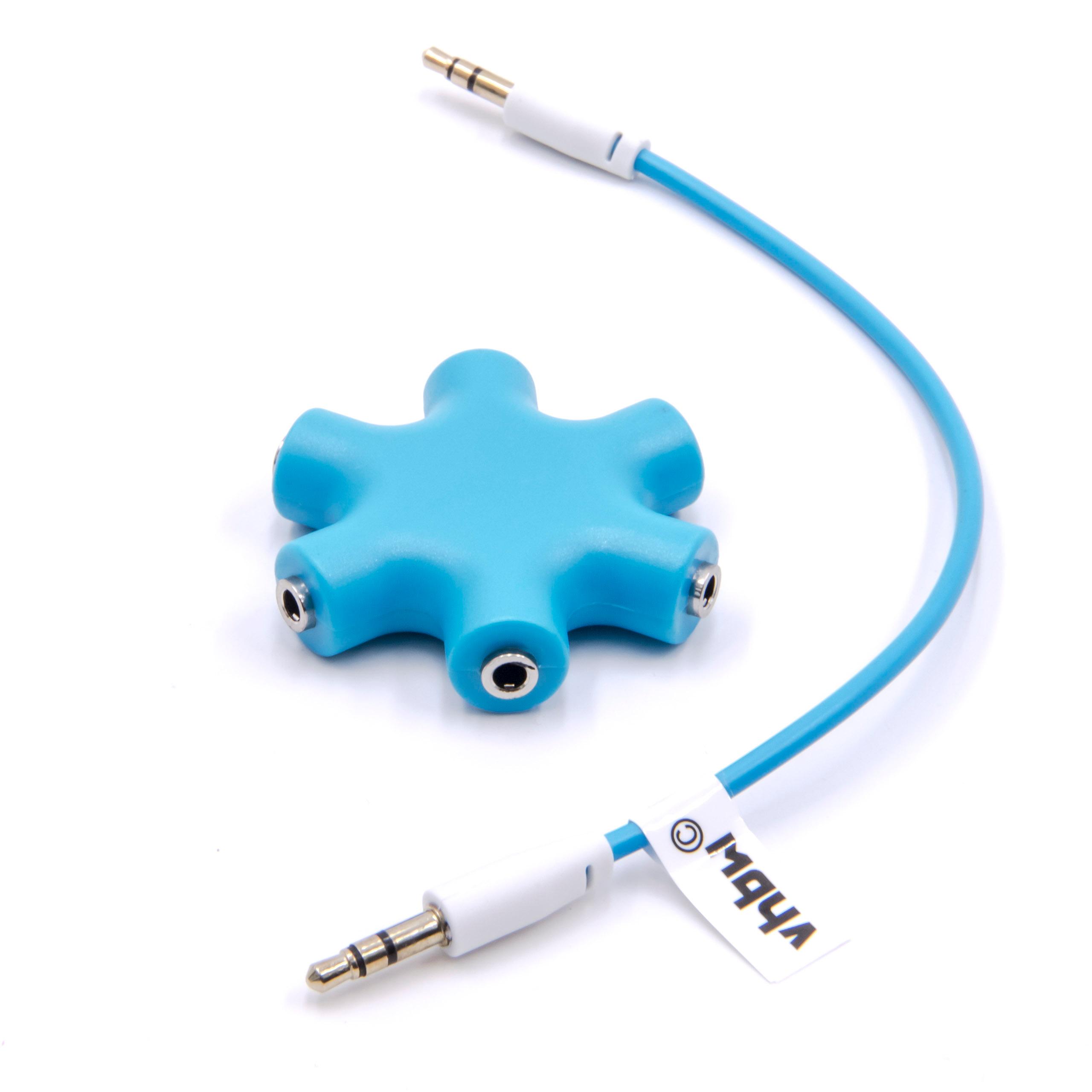 vhbw Multi Audio Splitter 5-Way AUX Headphone Splitter blue for Headphones, Speakers, Devices with 3.5mm Audio