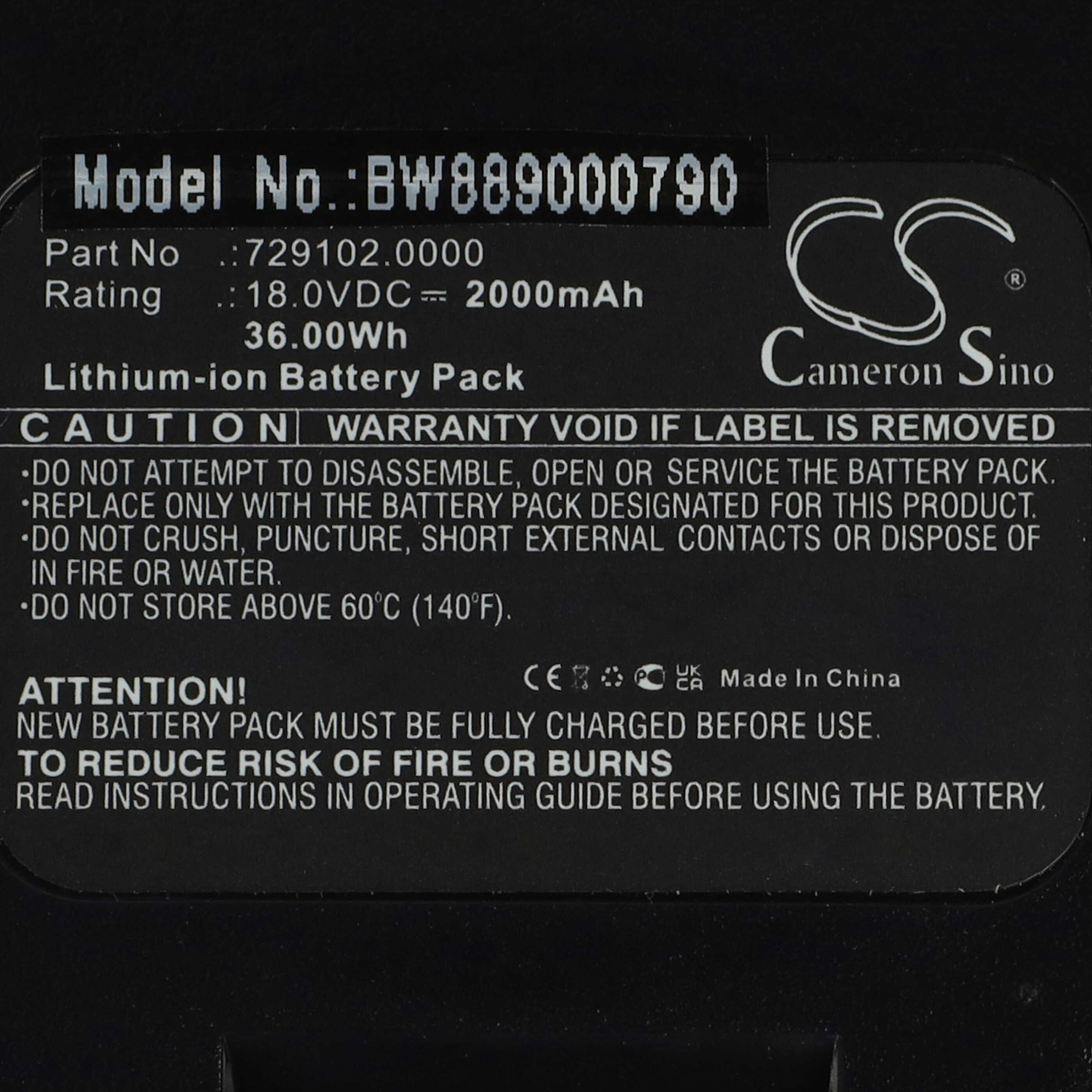 Batería reemplaza Gloria 729102 para pulverizador Steinel - 2000 mAh 18 V Li-Ion