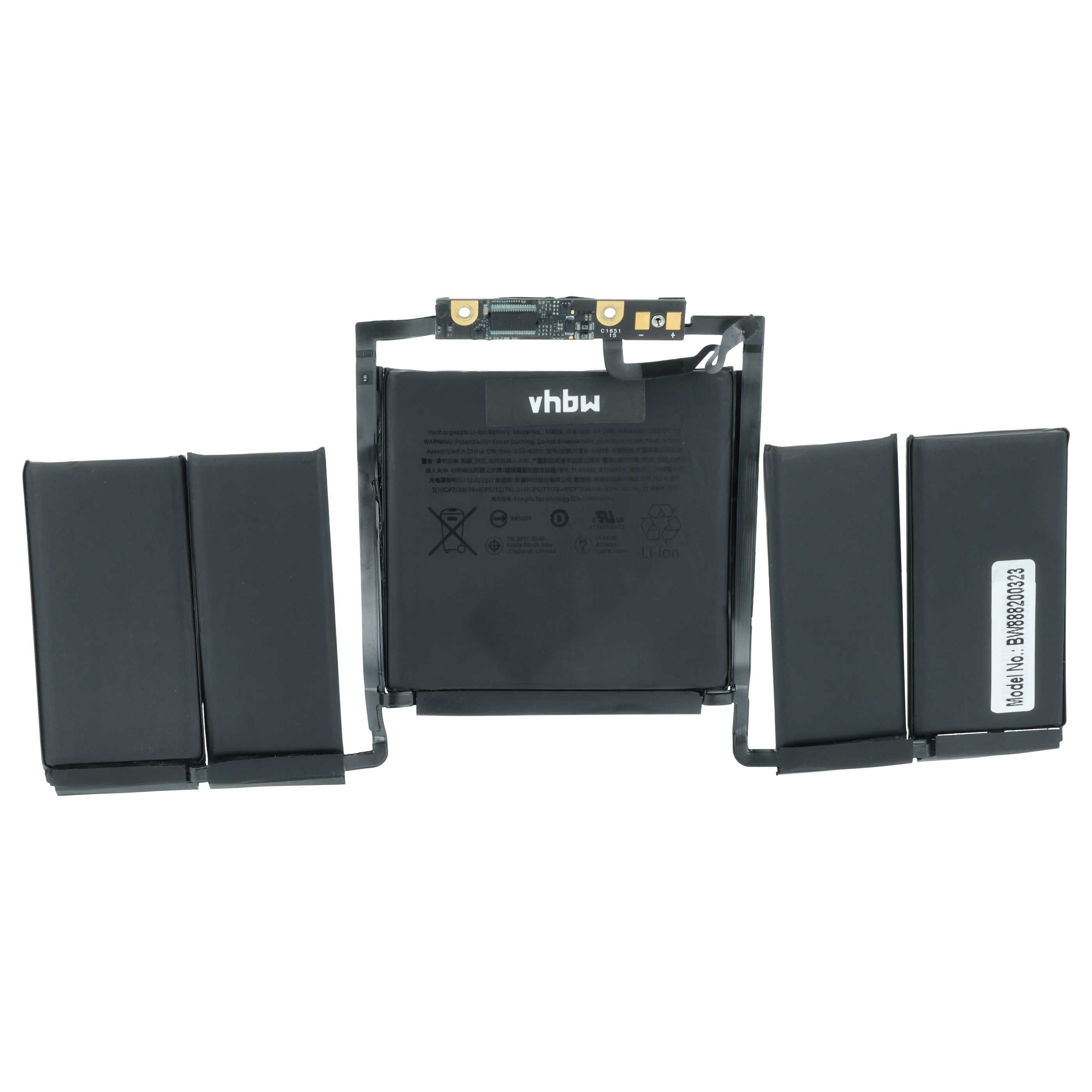 Notebook-Akku als Ersatz für Apple 020-01705, A1819 für Apple - 4300mAh 11,4V Li-Polymer, schwarz