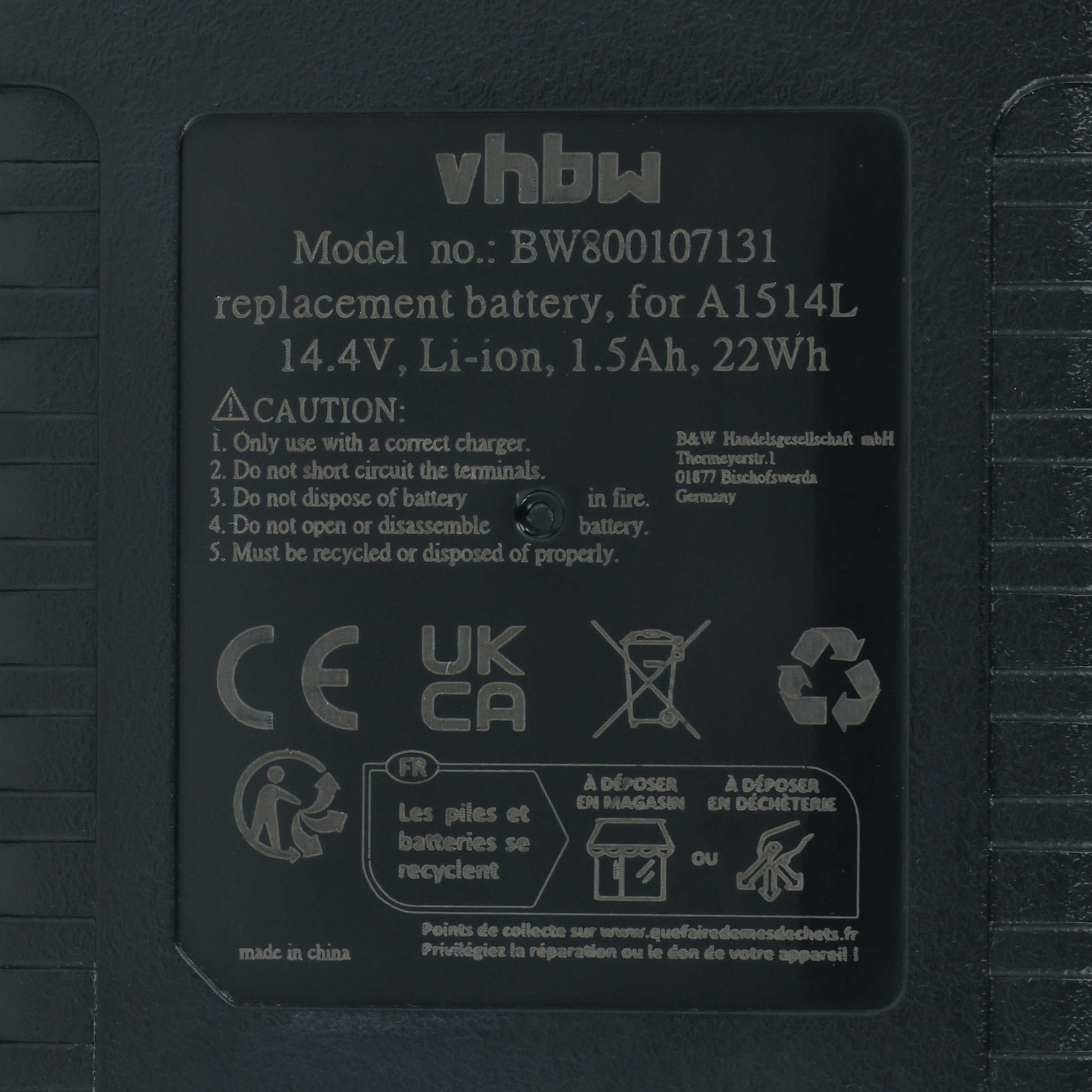 3x Batería para herramienta reemplaza Black & Decker A1514L - 1500 mAh, 14,4 V, Li-Ion