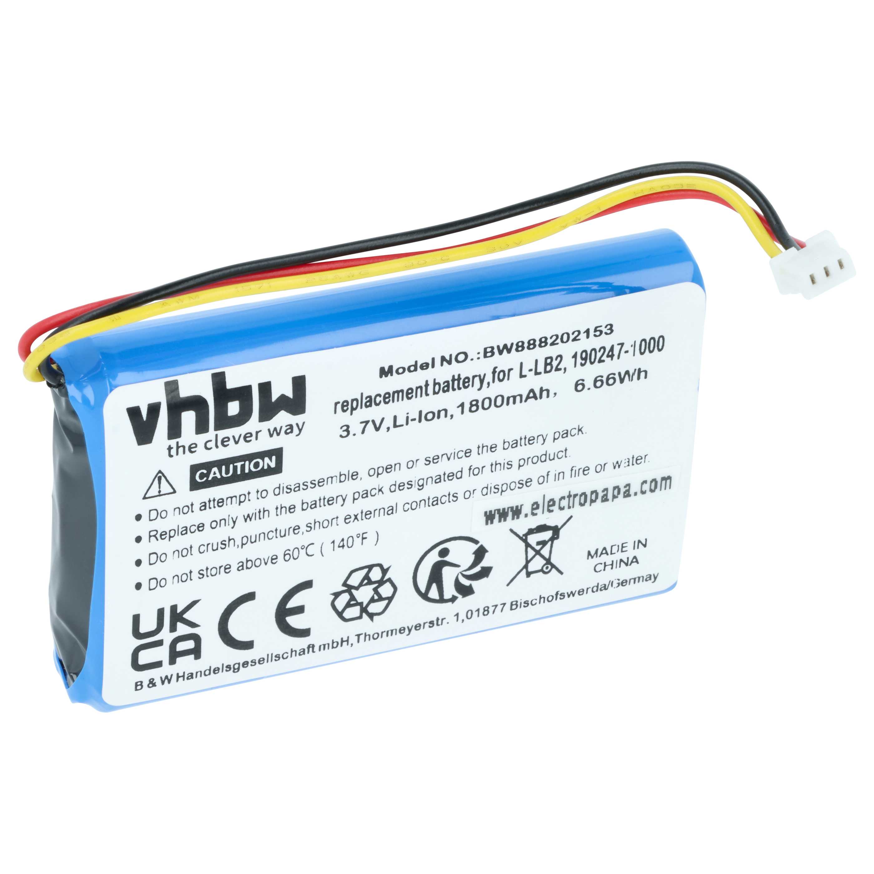 Batería reemplaza Logitech 190247-1000, L-LB2 para ratón inalámbrico (1800 mAh, 3,7 V, Li-Ion)