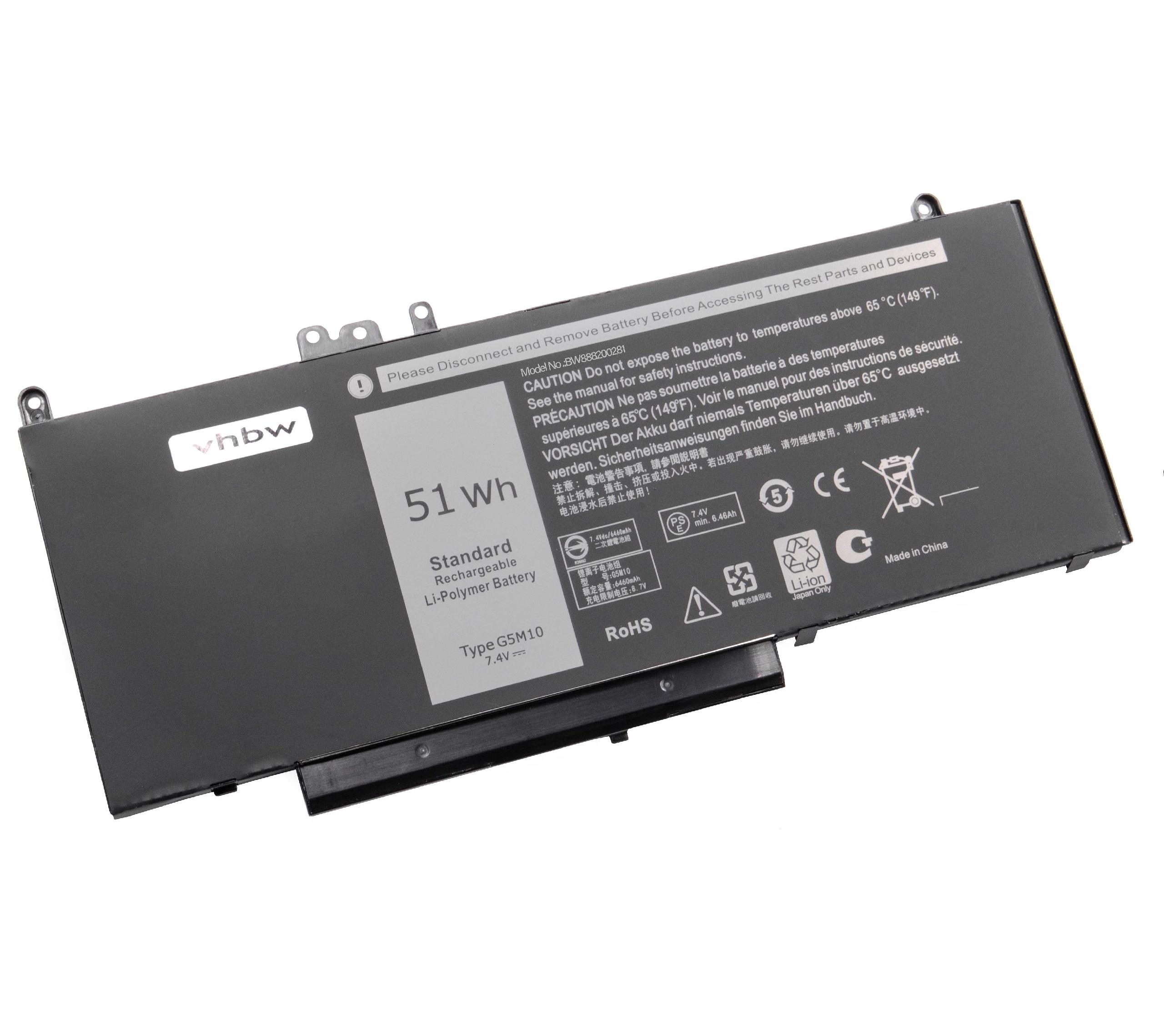 Batterie remplace Dell 0WYJC2, 0G5M10, 079VRK, 1KY05 pour ordinateur portable - 6800mAh 7,4V Li-polymère